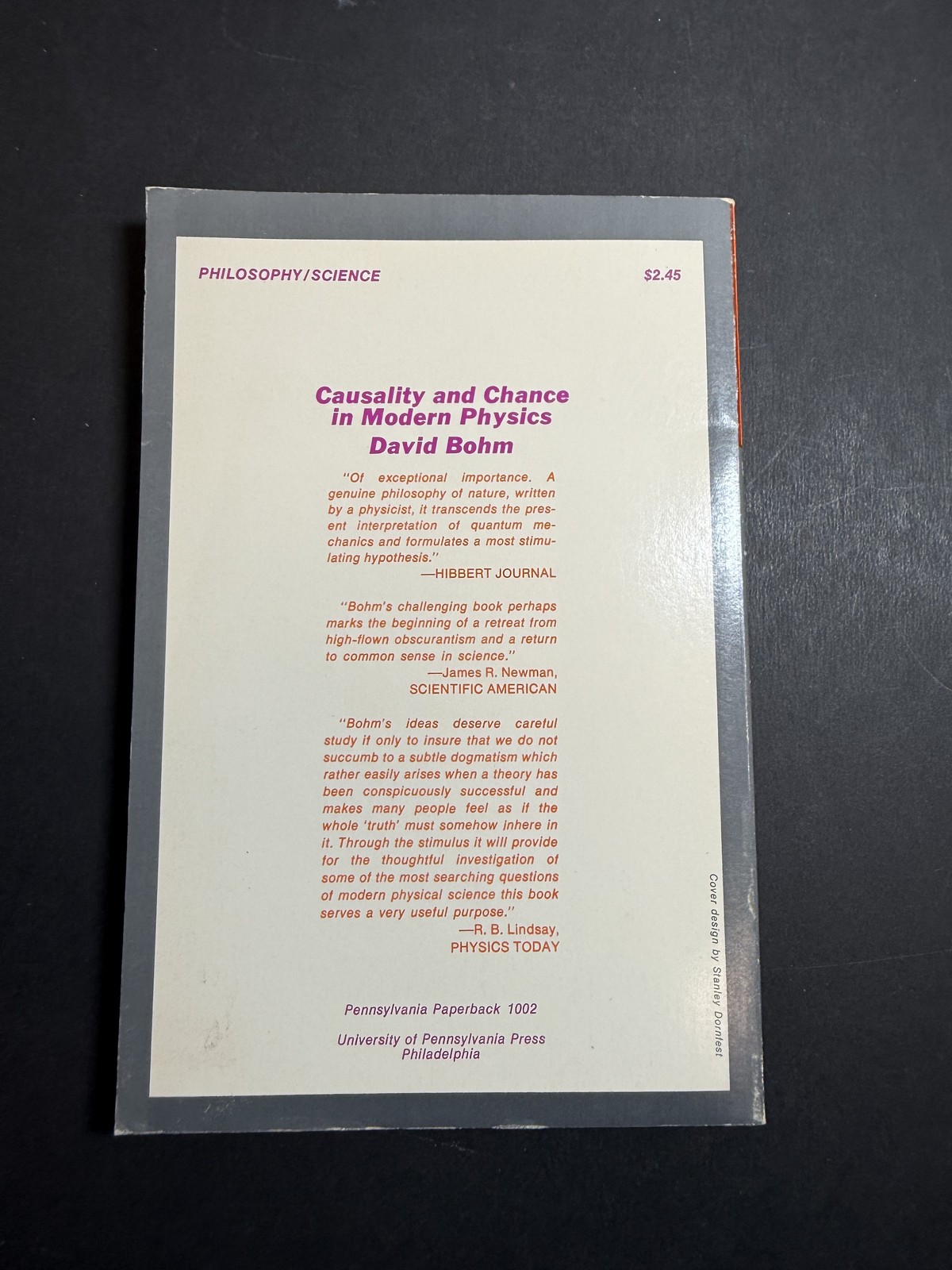 Causality & Chance in Modern Physics David Bohm 1971 Pennsylvania Paperback