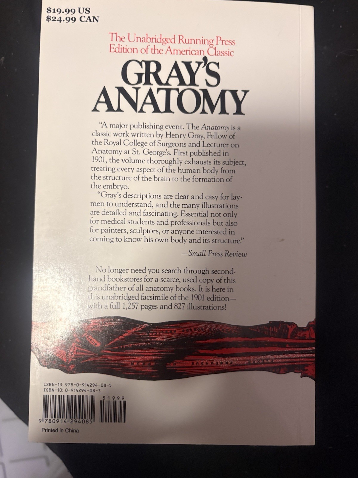 Running Press Gray’s Anatomy Paperback Illustrated 1257pp 1901 Henry Gray