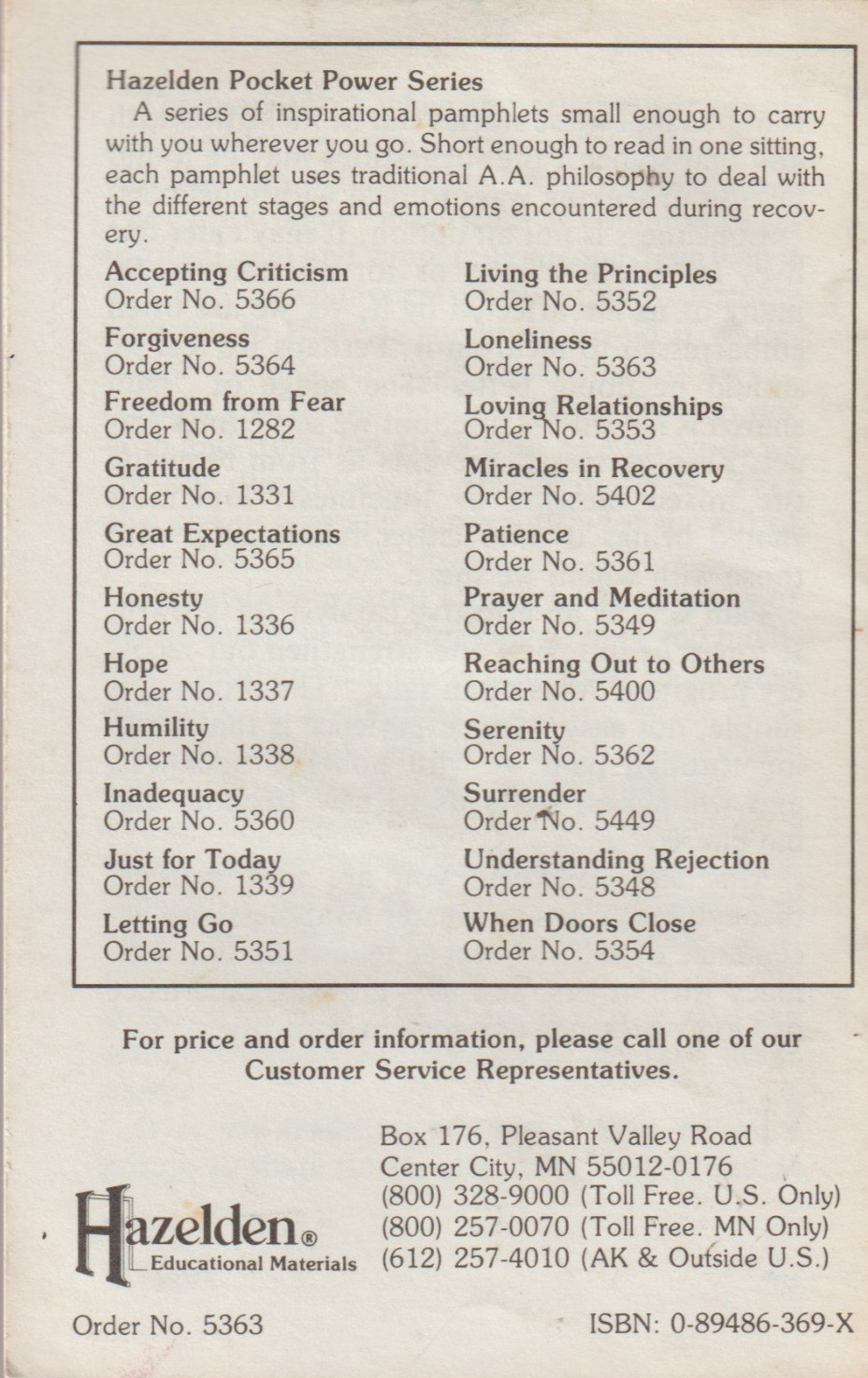 Pocket Power Series: Loneliness by Hazelden (1986) Alcoholics Anonymous