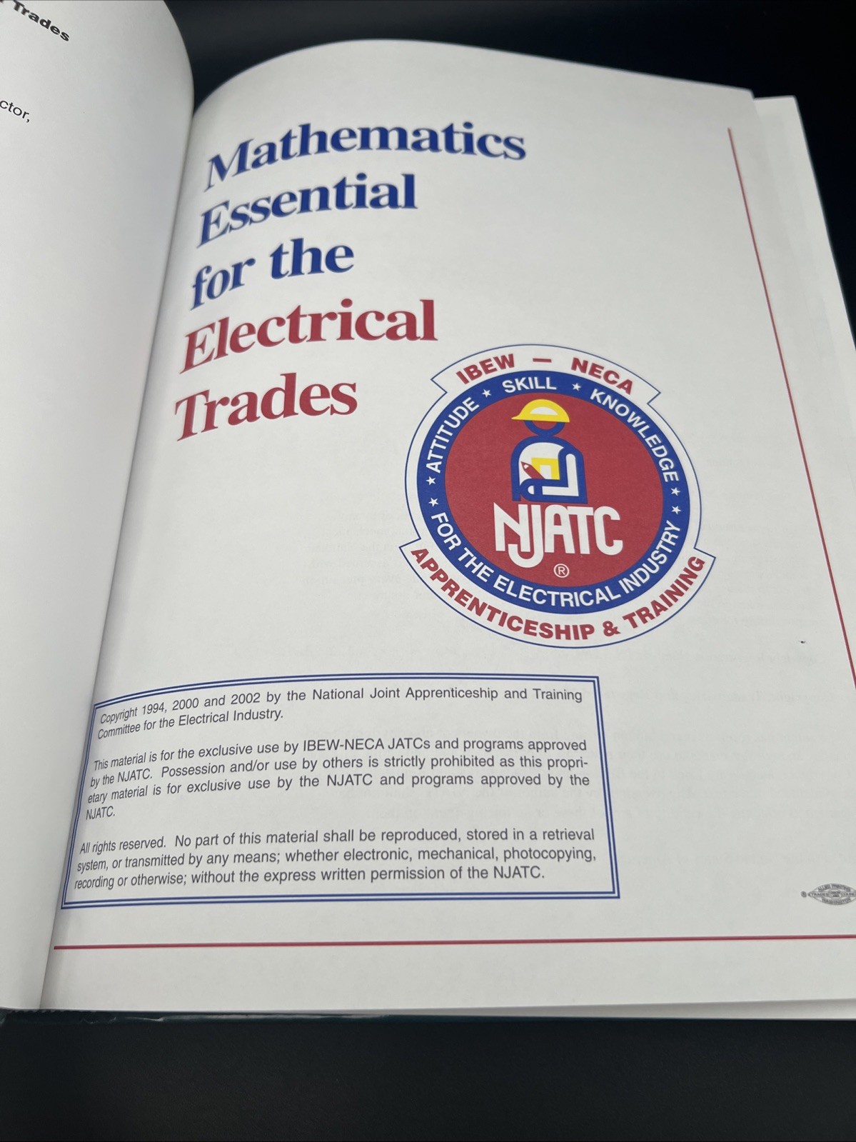 Mathematics Essential For The Electrical Trades NJATC, 2003 Hardcover