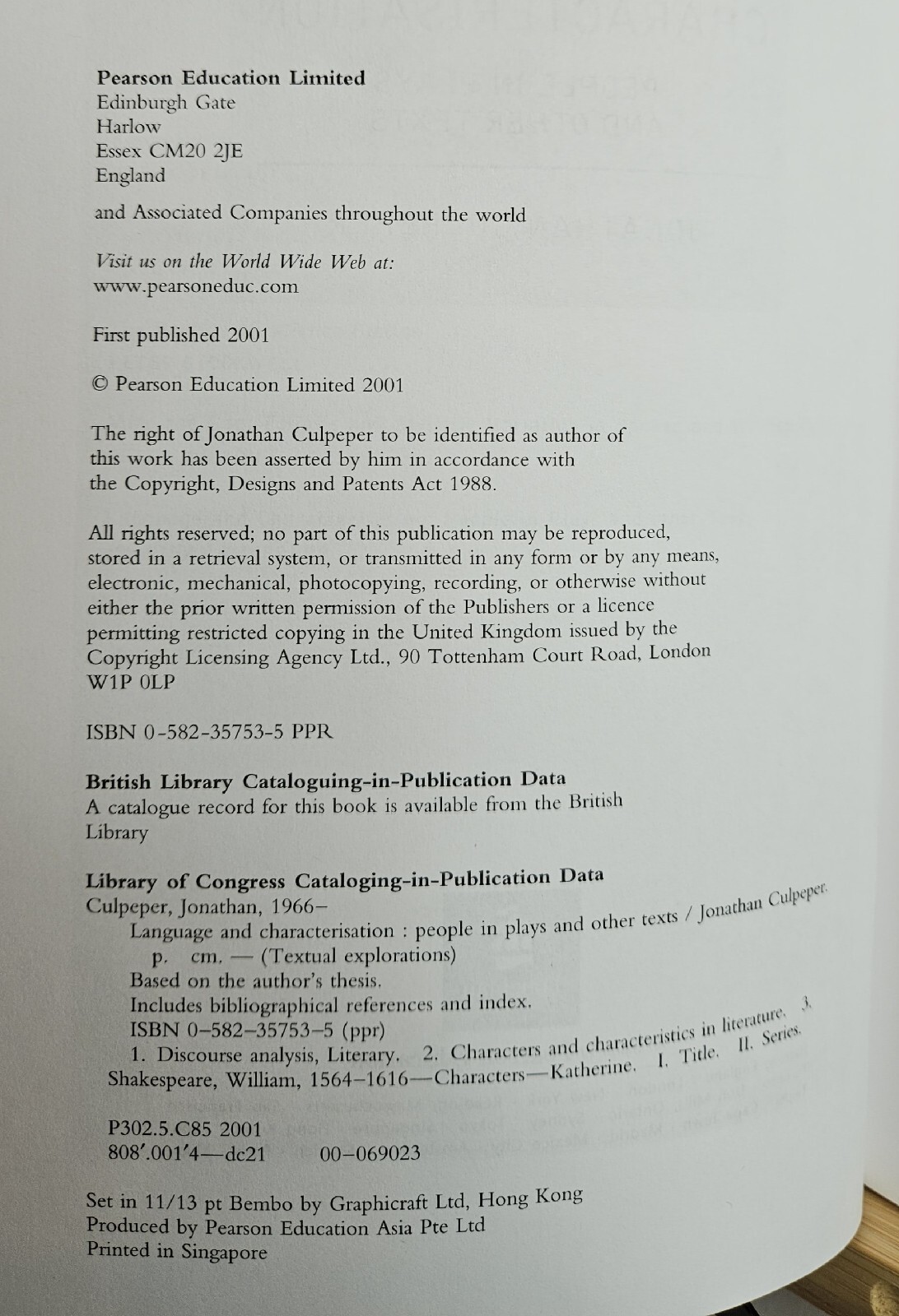 Language and Characterisation : People in Plays and Other Texts, Culpepper TPB
