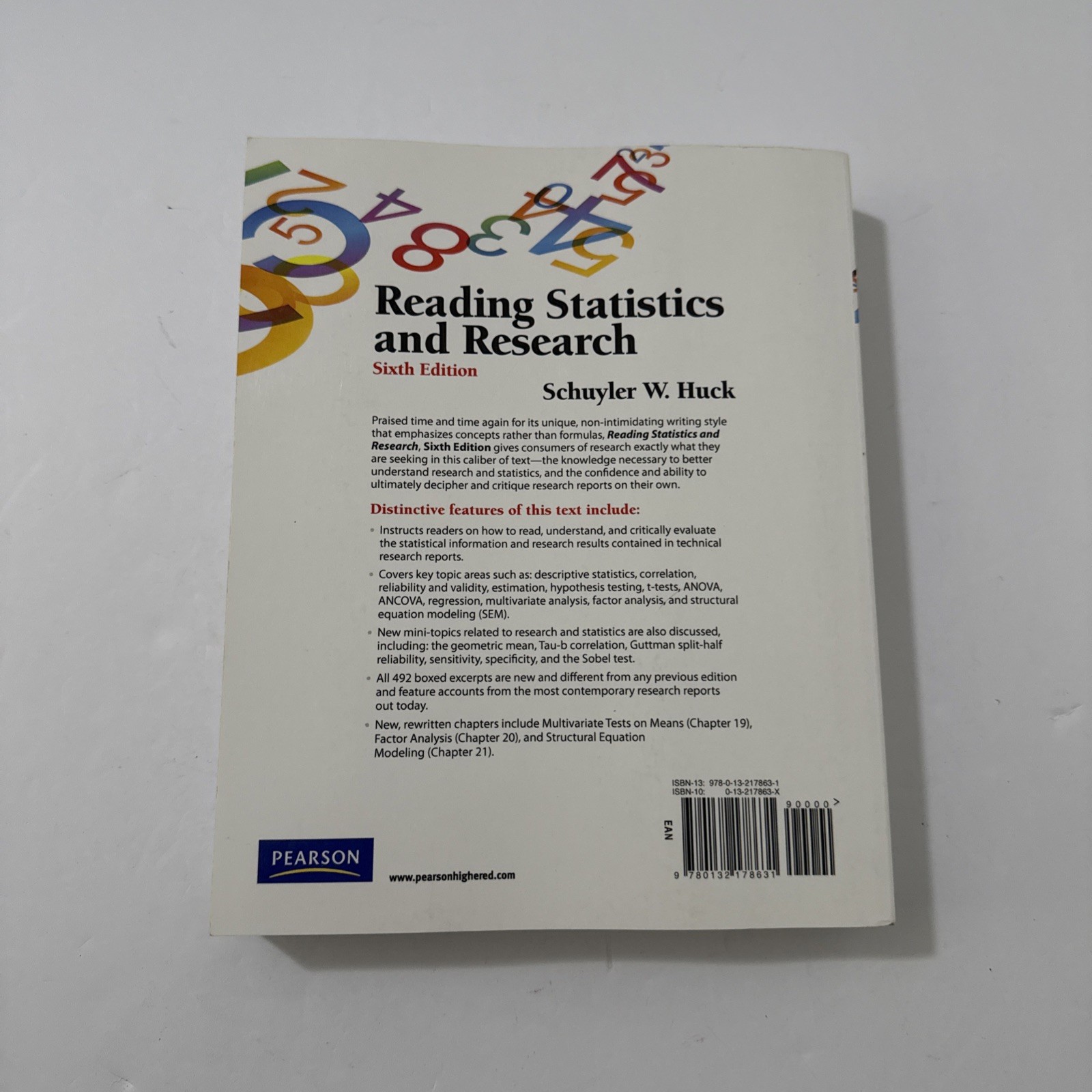 Reading Statistics and Research by Schuyler Huck (6th Sixth Edition, Paperback)