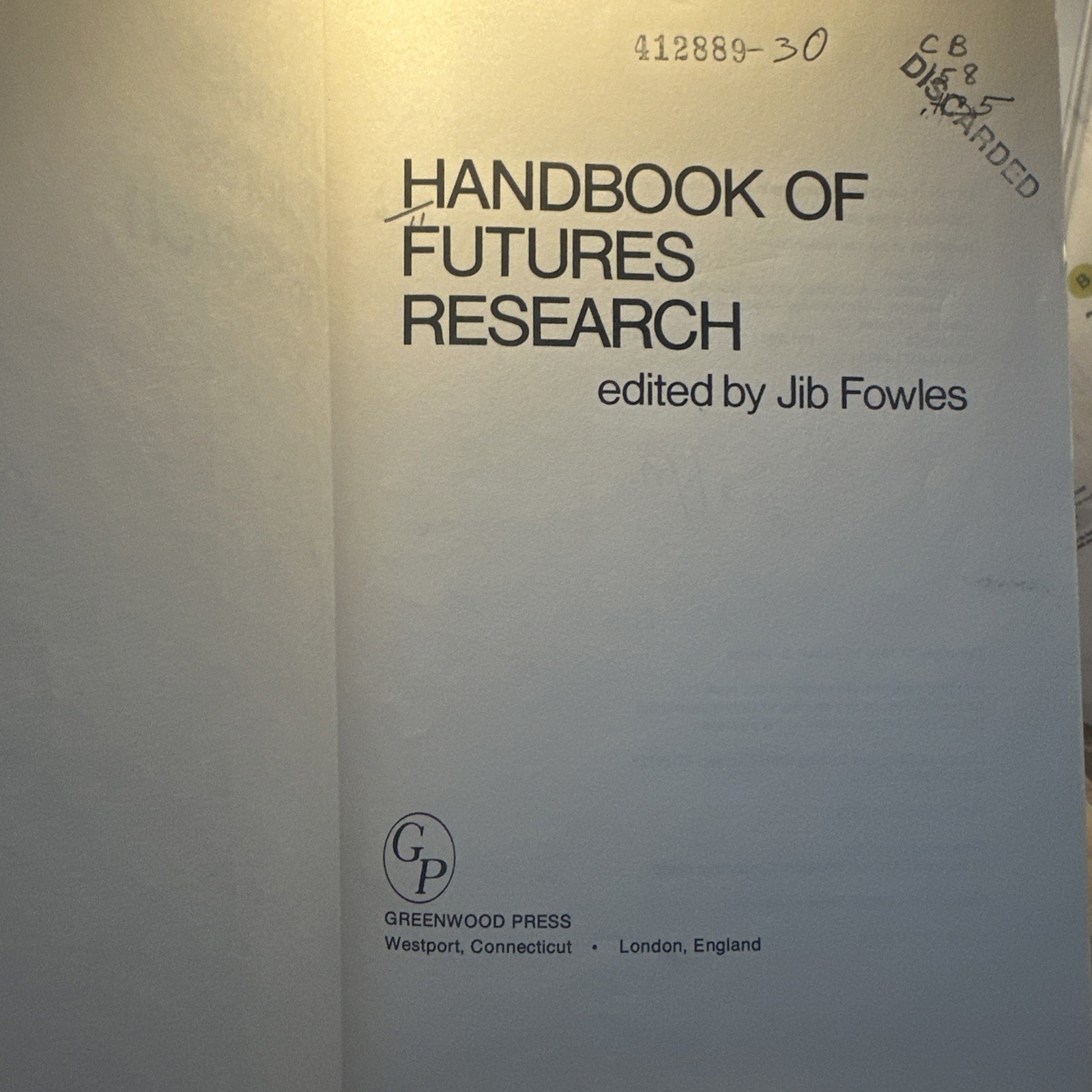 Handbook of Futures Research by Jib Fowles (1978, Hardcover)