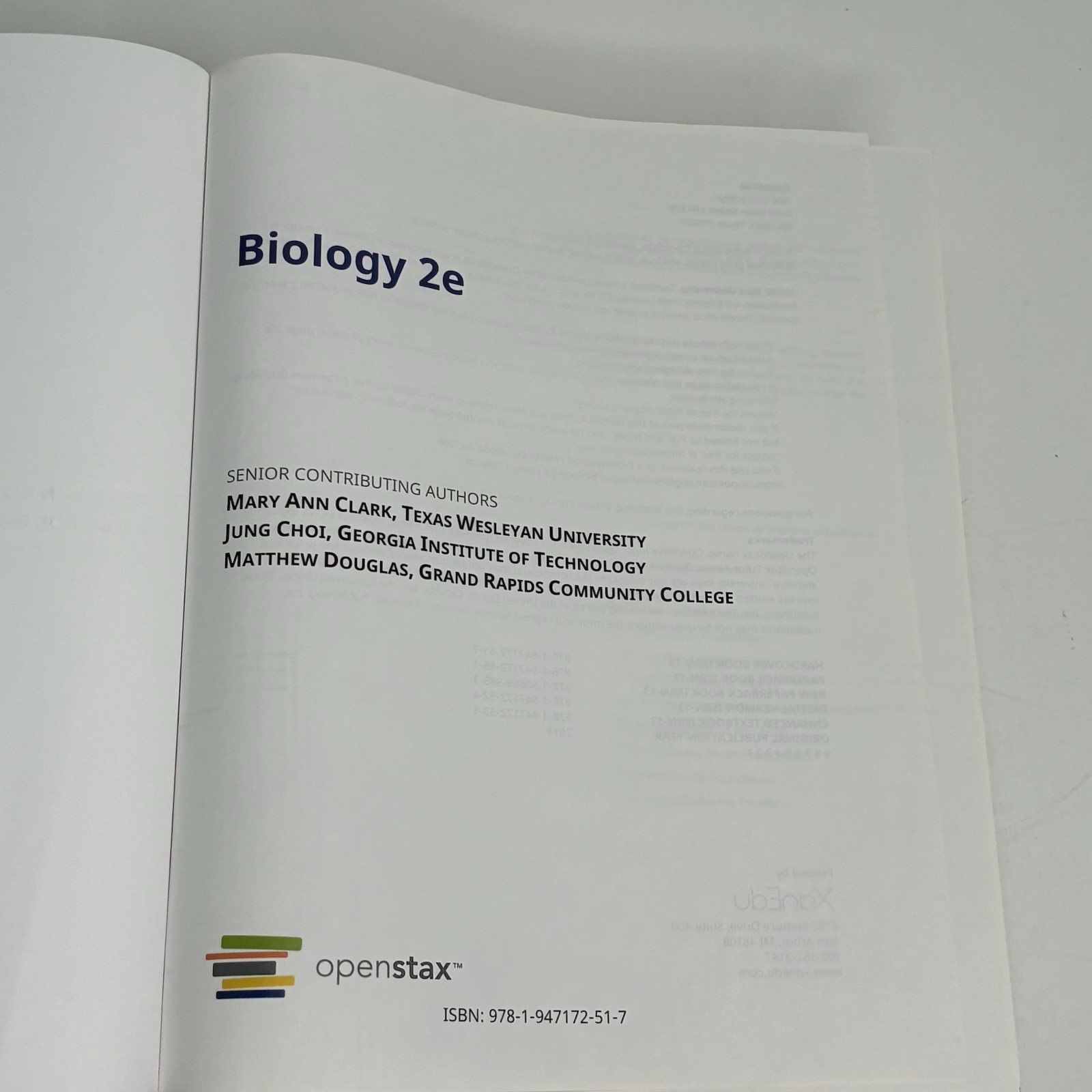 Biology 2e By OpenStax Hardcover Version Full Color Jung Choi, Mary Ann Clark