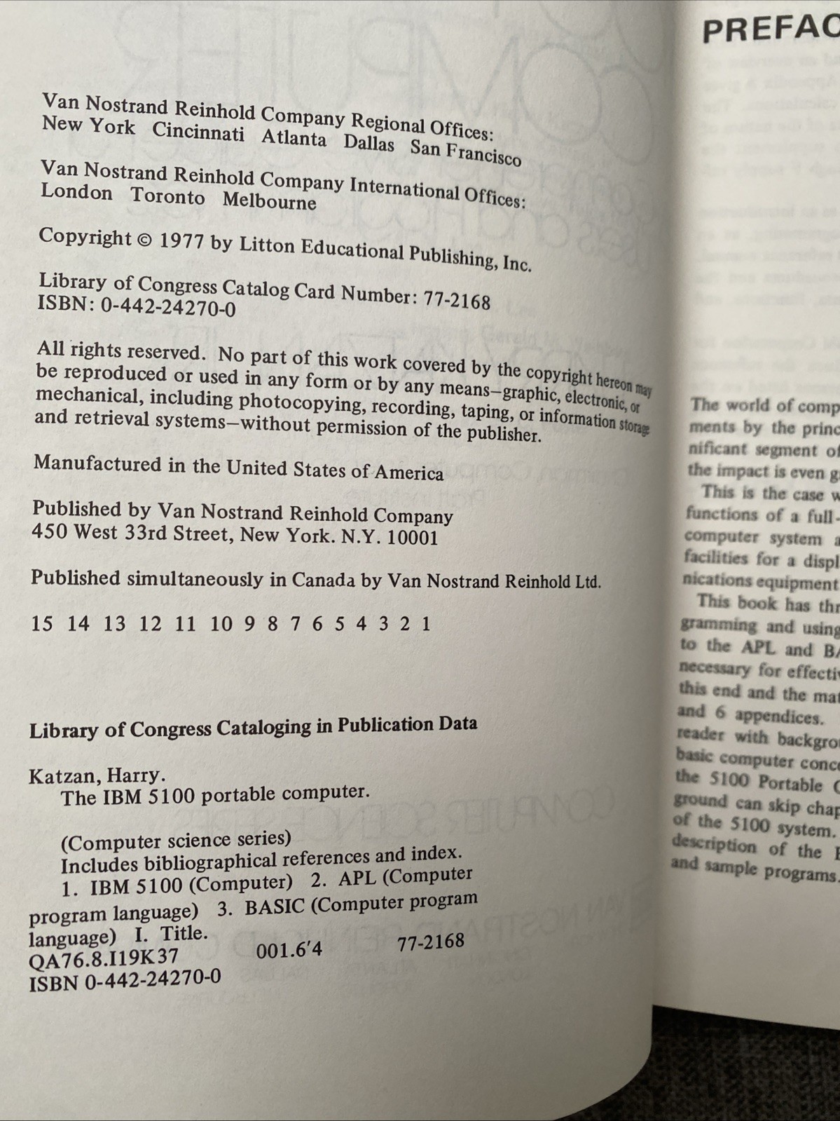 The IBM 5100 Portable Computer Comprehensive Guide Katzan Hardcover 1977