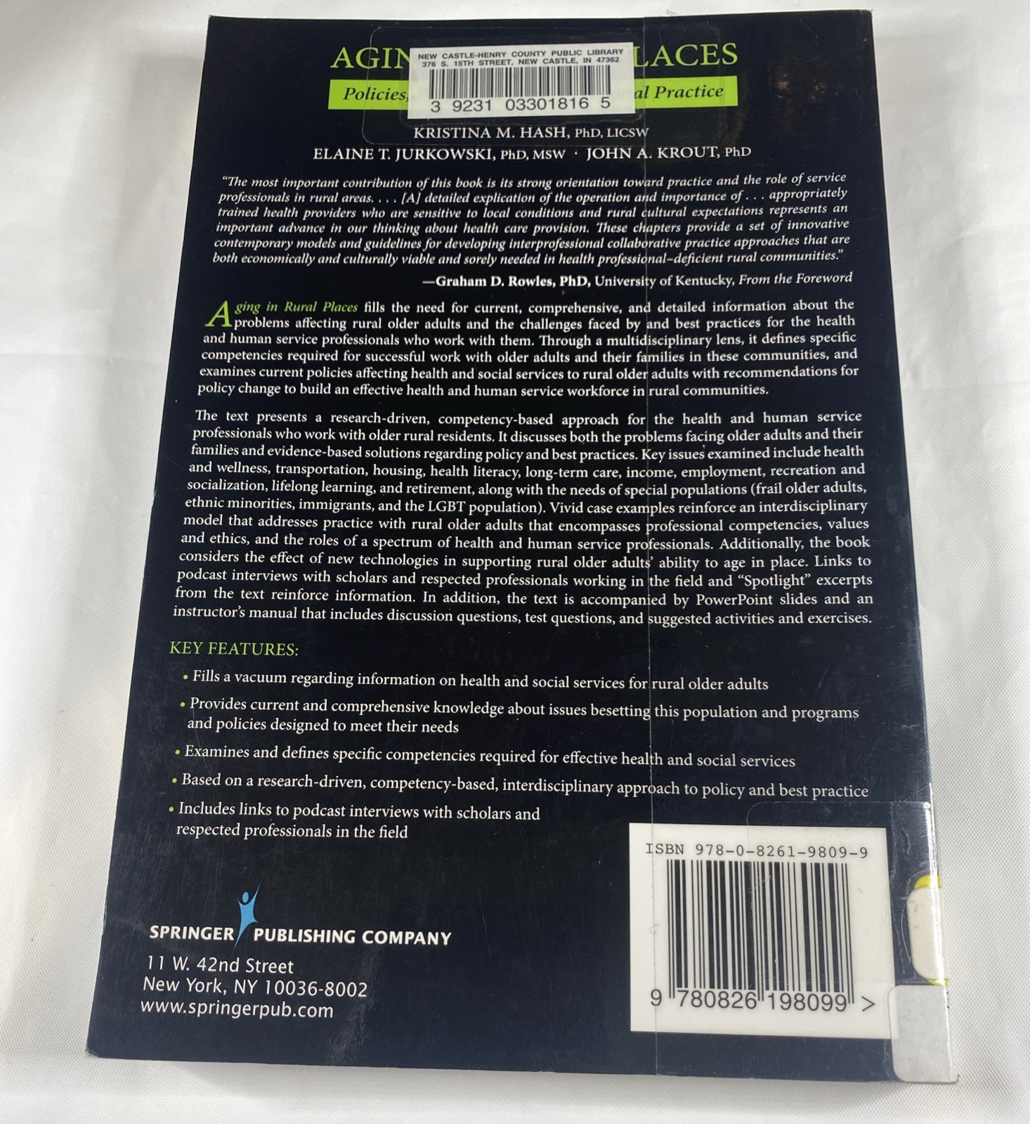Aging in Rural Places: Programs, Policies, and Professional Practice Ex Library