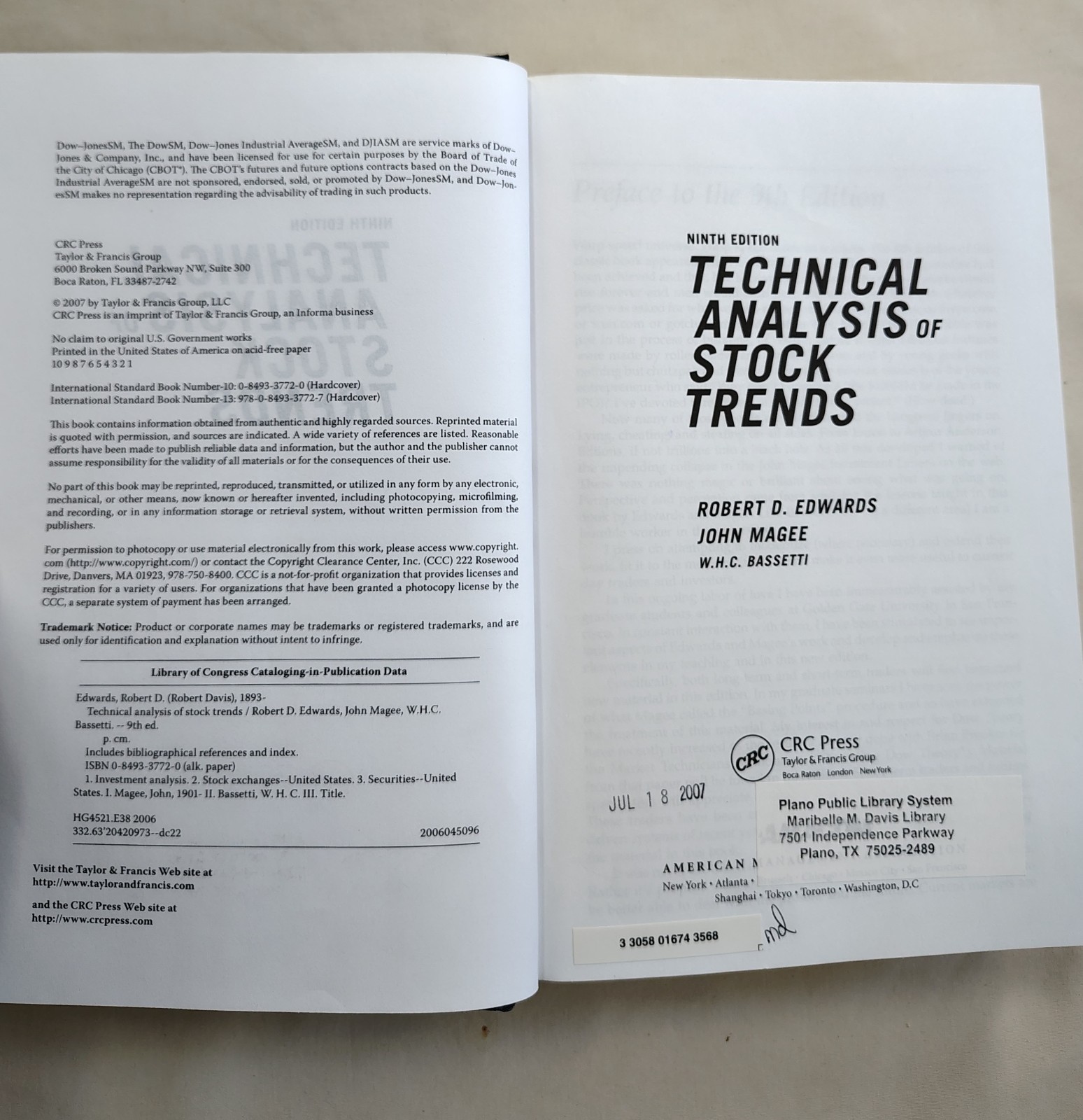 Technical Analysis of Stock Trends, 9th edition, 2007, Bassetti, Edwards, Magee