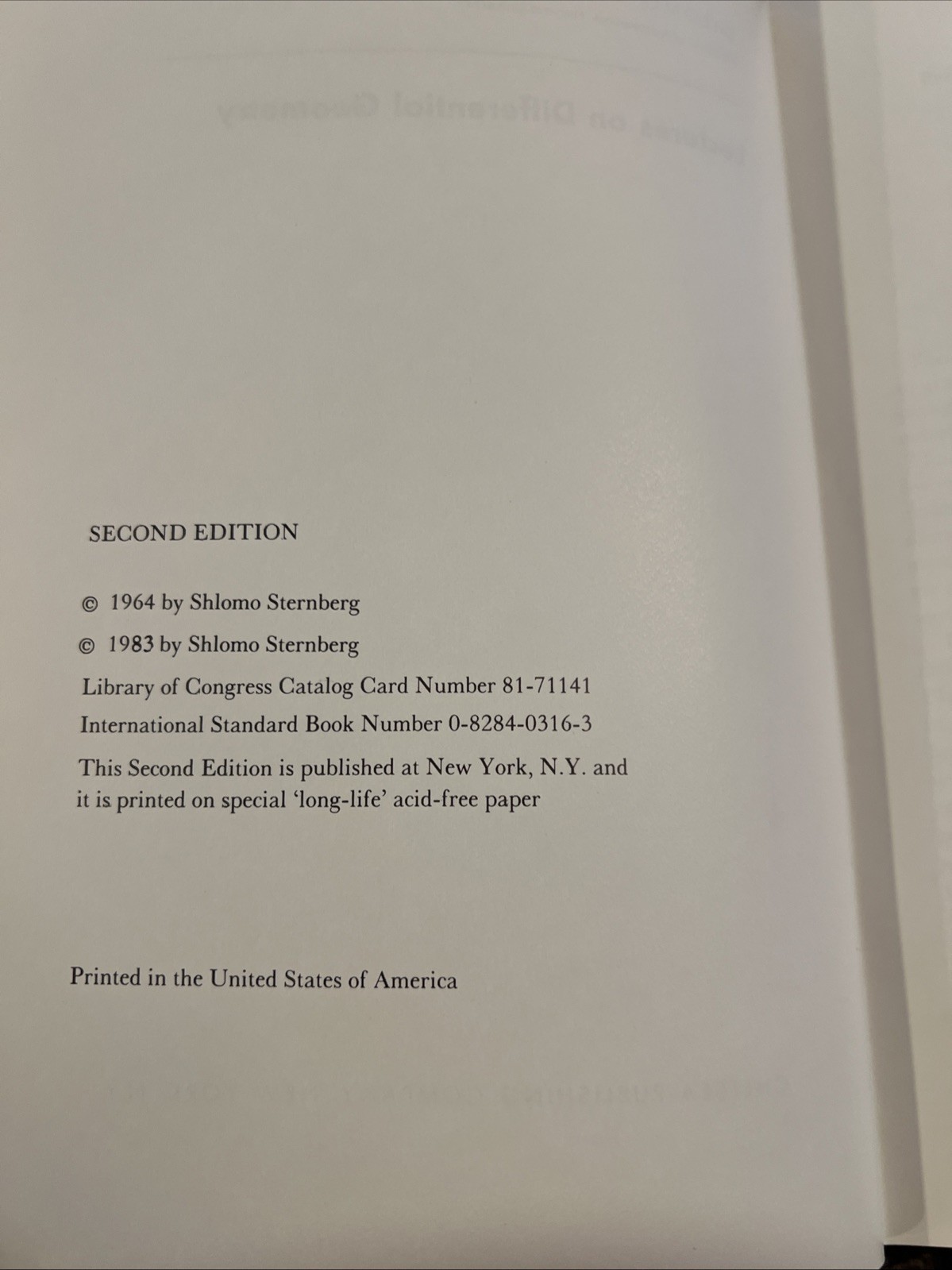 LECTURES ON DIFFERENTIAL GEOMETRY (AMS CHELSEA PUBLISHING) By Shlomo Sternberg