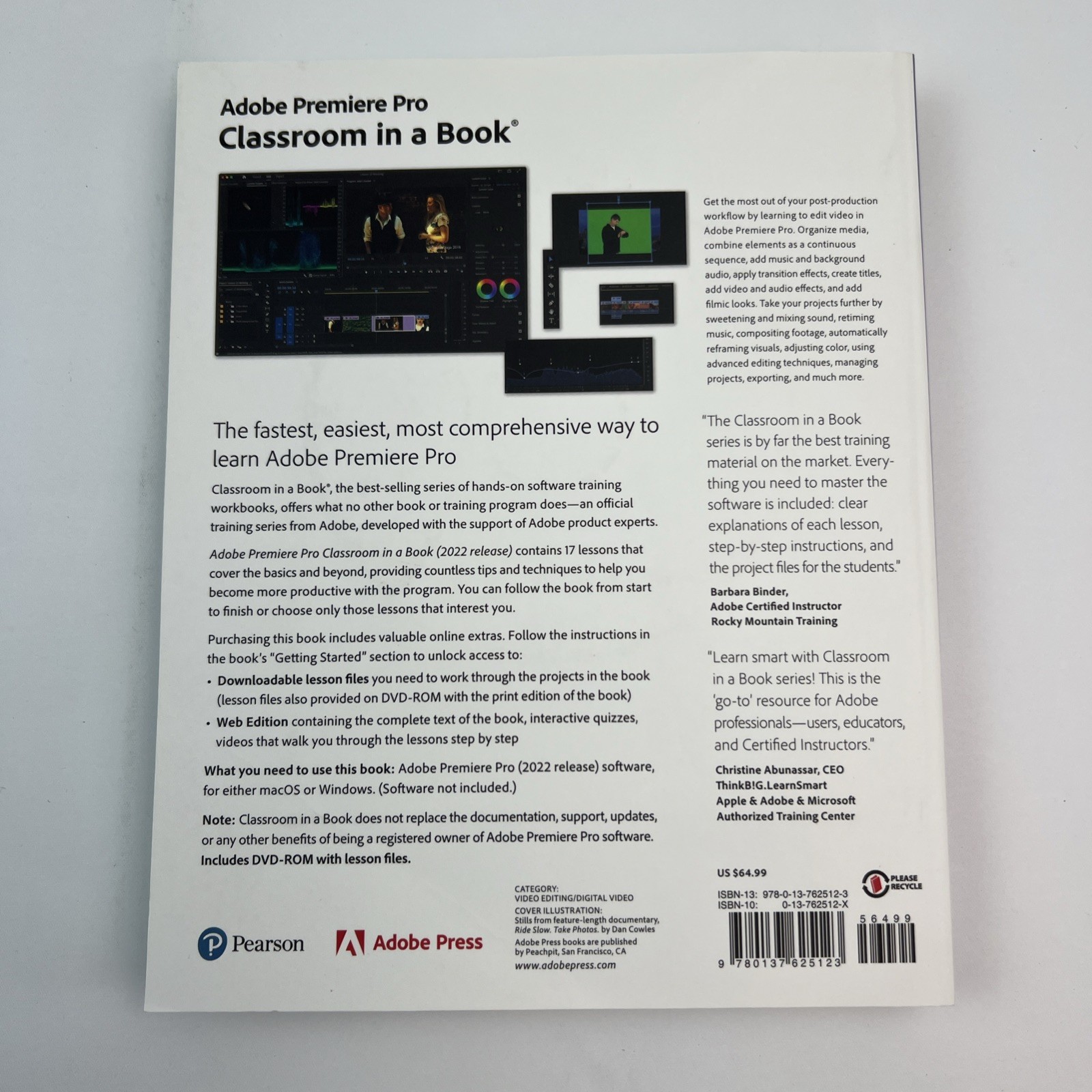 Adobe Premiere Pro Classroom in a Book 2022 w/ Disk Maxim Jago Very Good Conditi