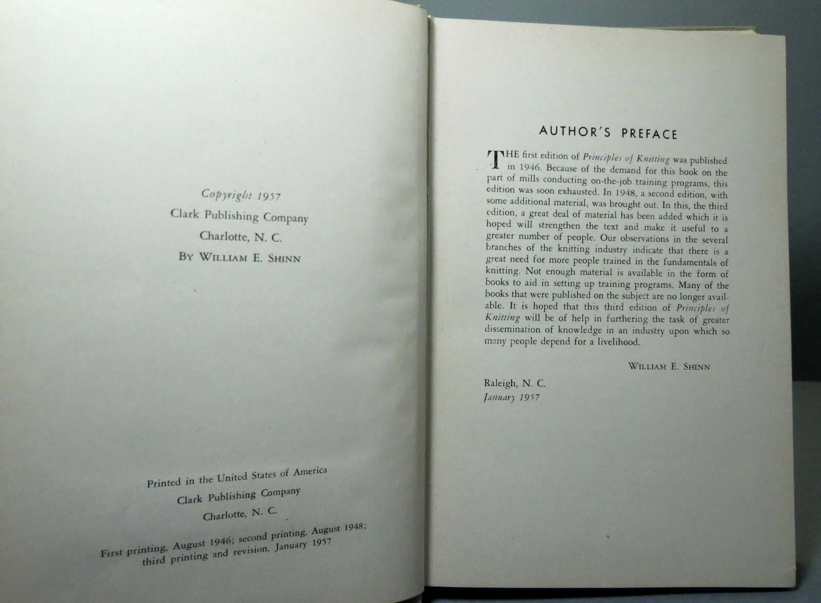 Principles of Knitting Vol 1 William E Shinn Hardcover 3rd Printing Revised 1957
