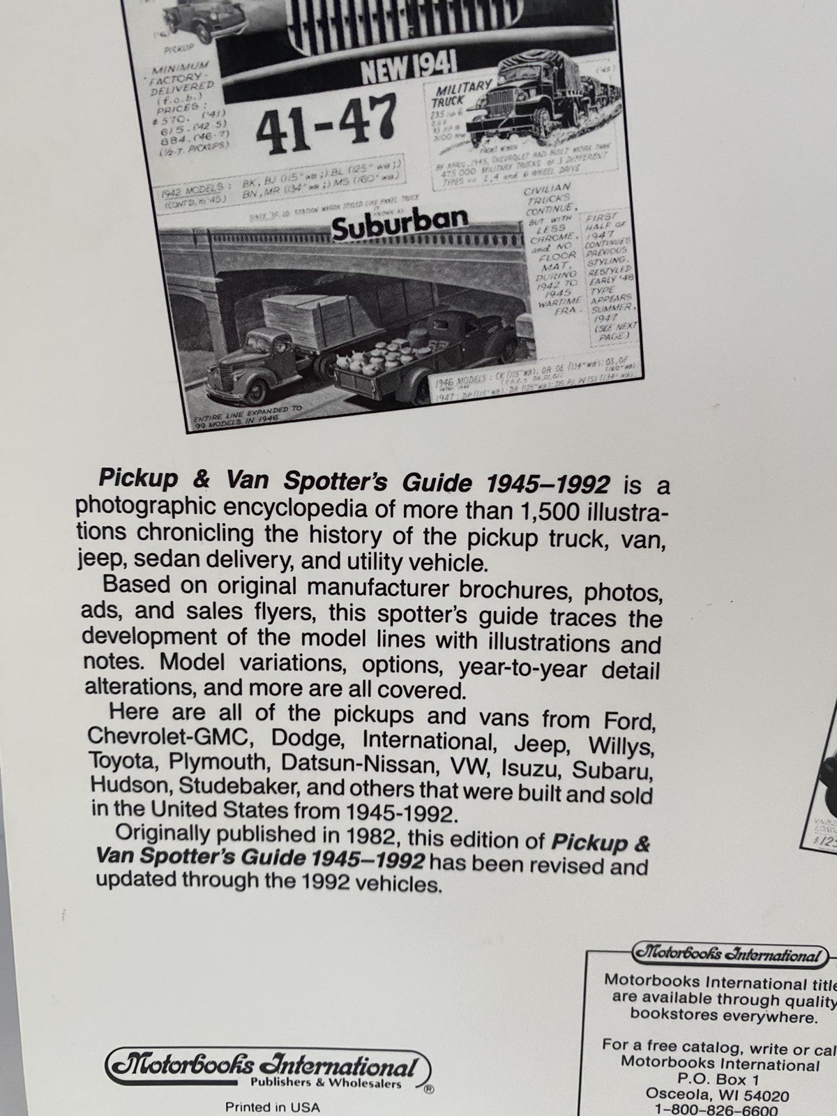 Pickup & Van Spotter’s Guide 1945-1992 By Tad Burness VERY GOOD CONDITION 1993