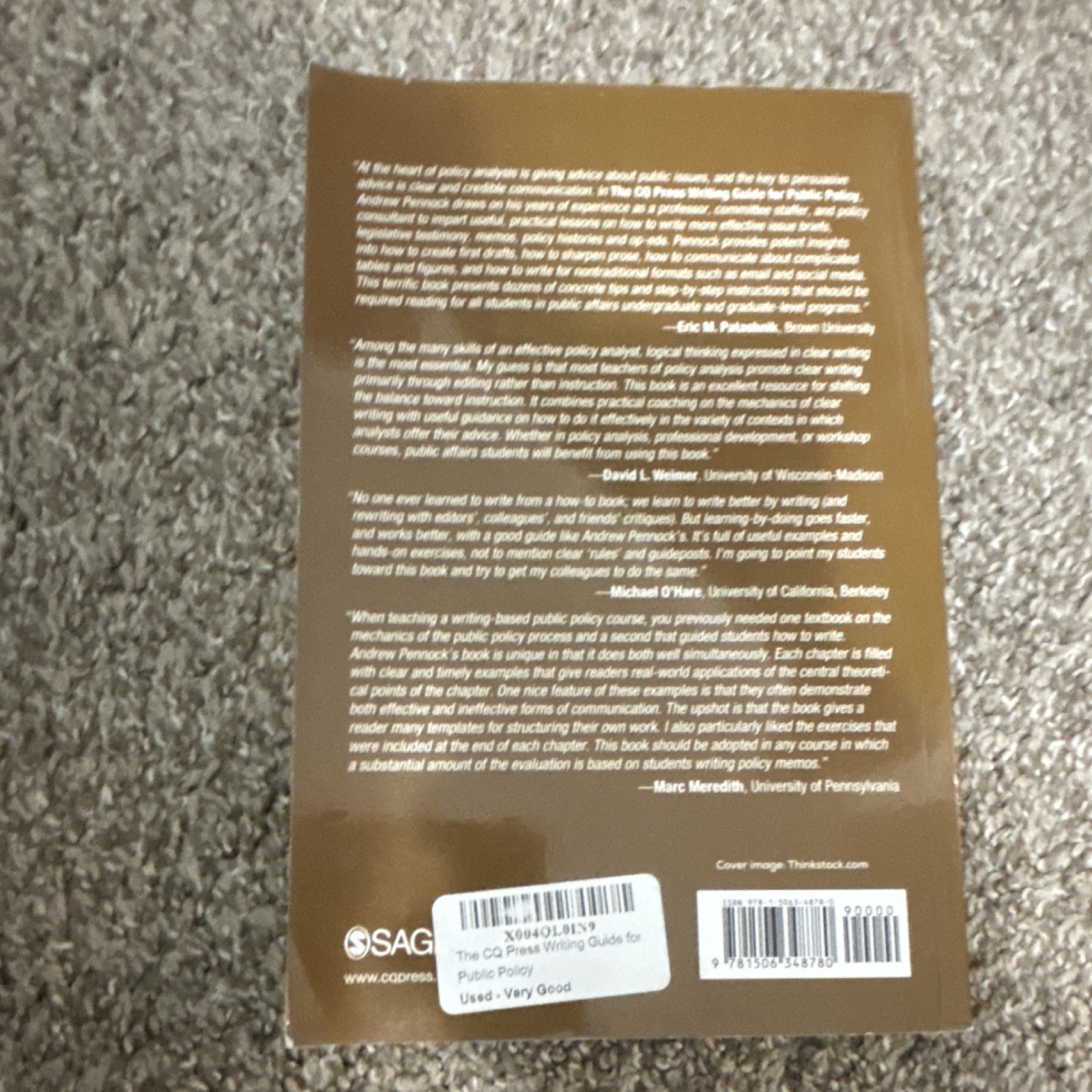 CQ Press Writing Guide for Public Policy Paperback Andrew Pennock Public Policy