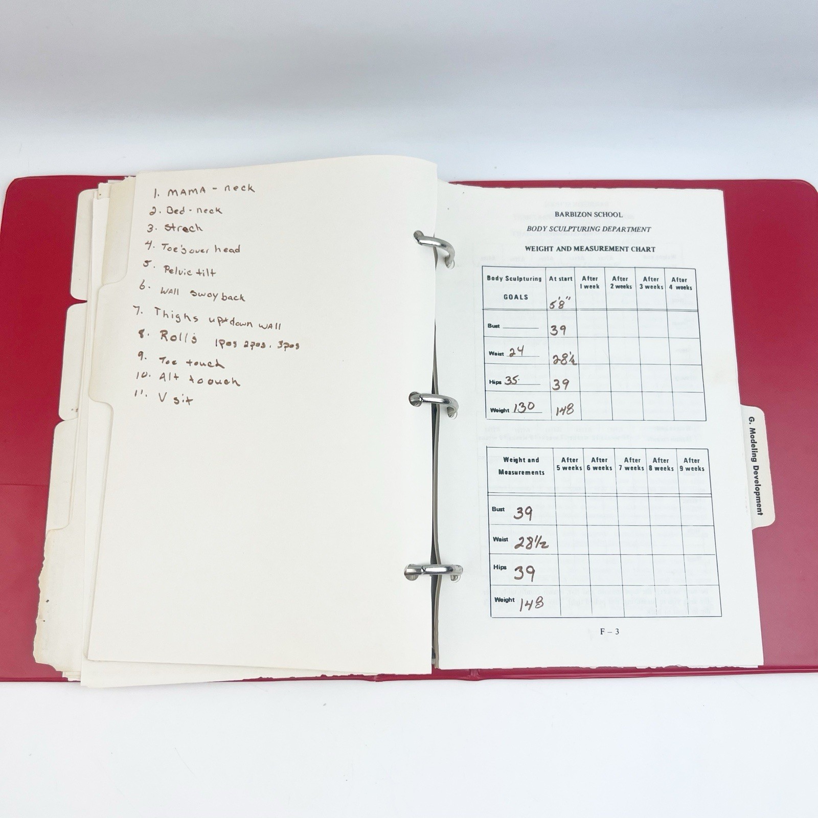 Vintage 60s/70s Barbizon Modeling Red Student Notebook Binder Instruction Pages