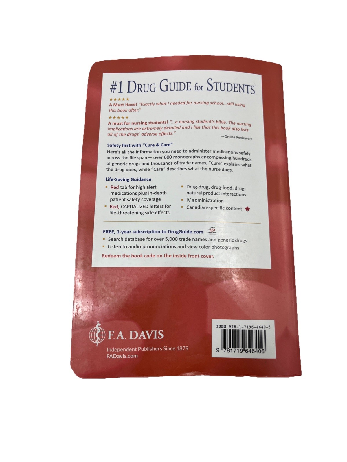 Davis’s Drug Guide for Nurses – 18th Edition – Unused Code (2023, PB) GOOD COND.