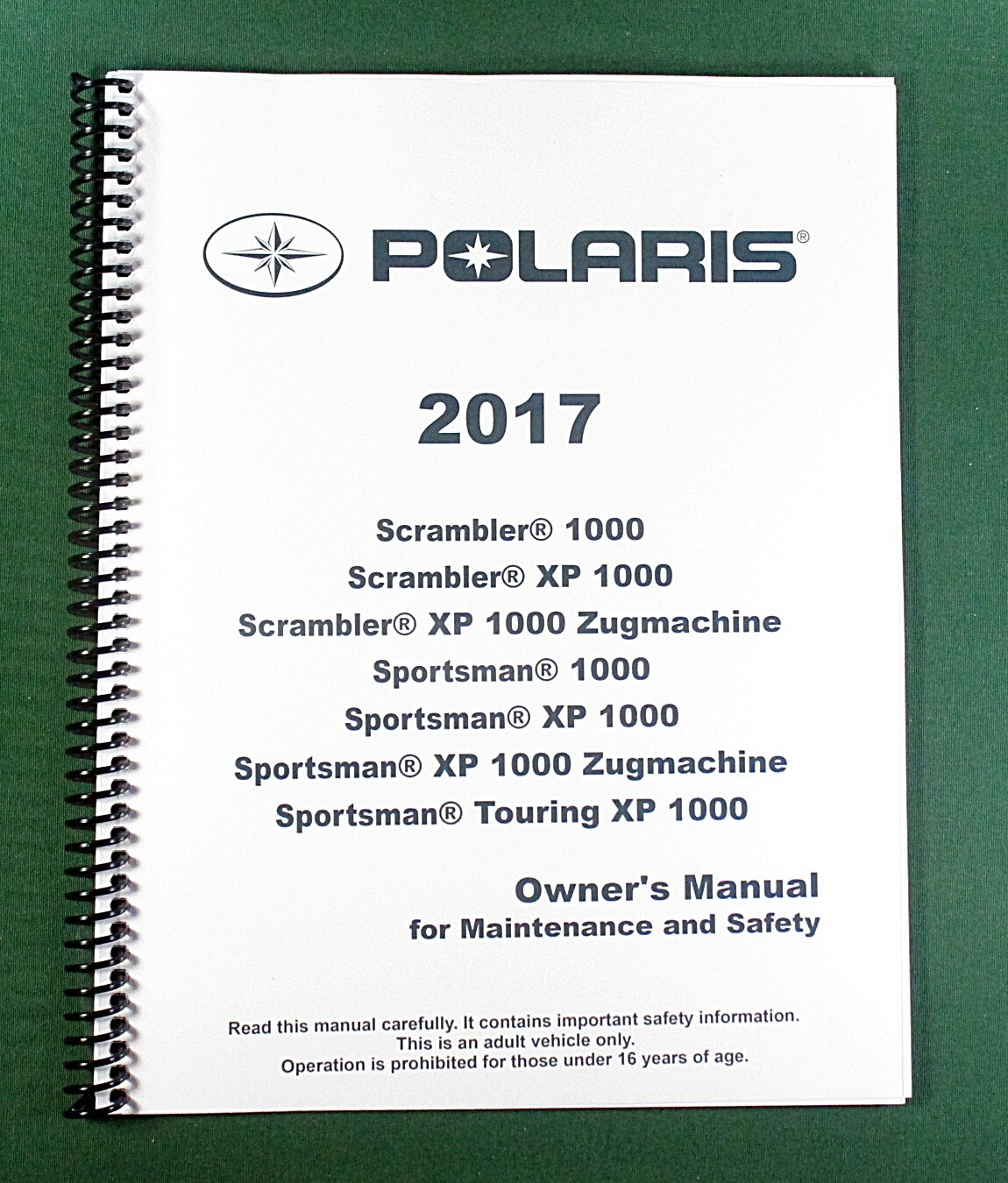 2017 Polaris Scrambler 1000 Owner’s Manual: 167 Pages & Protective Covers!