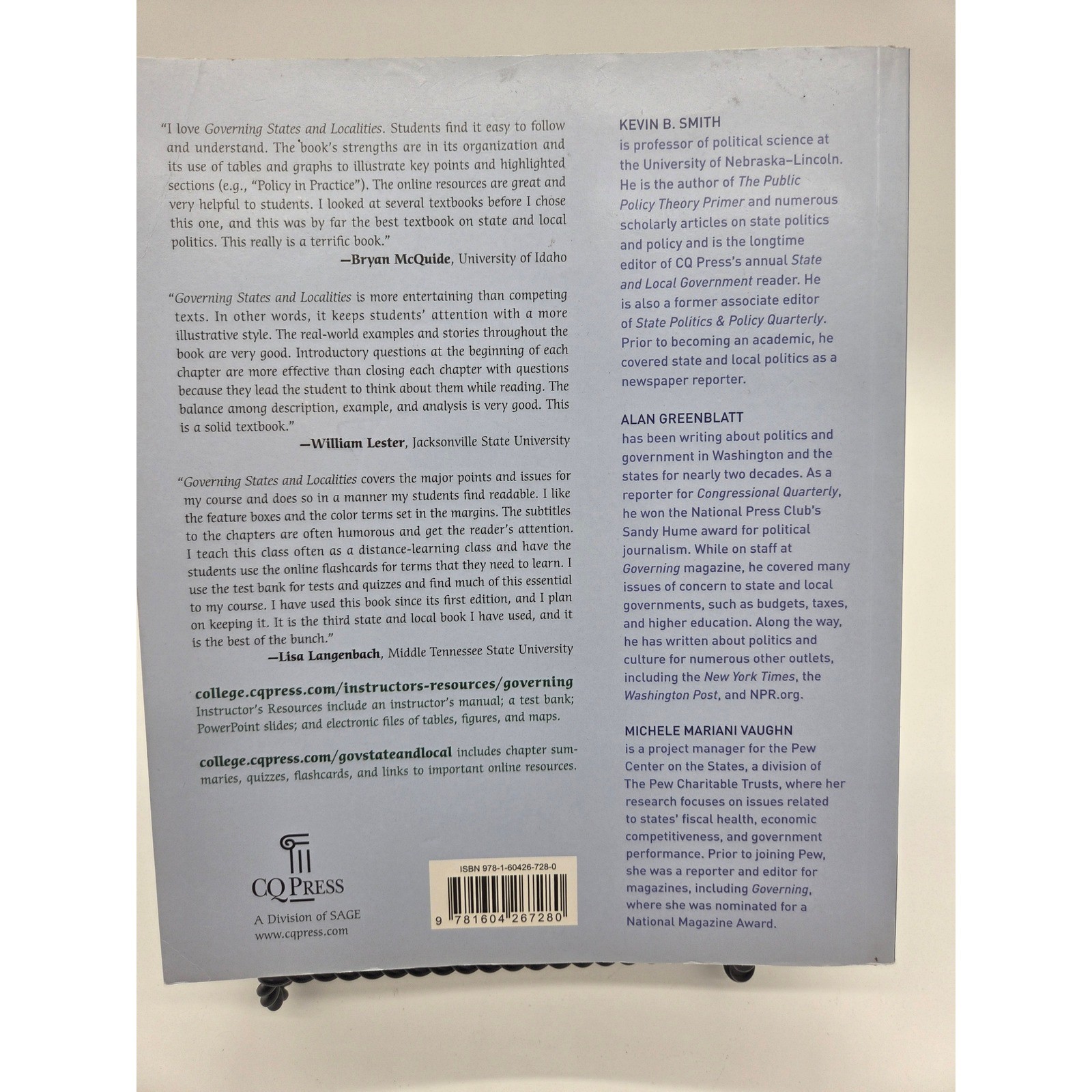 CQ Press Governing States and Localities 3rd Ed Blue Paperback Political Science