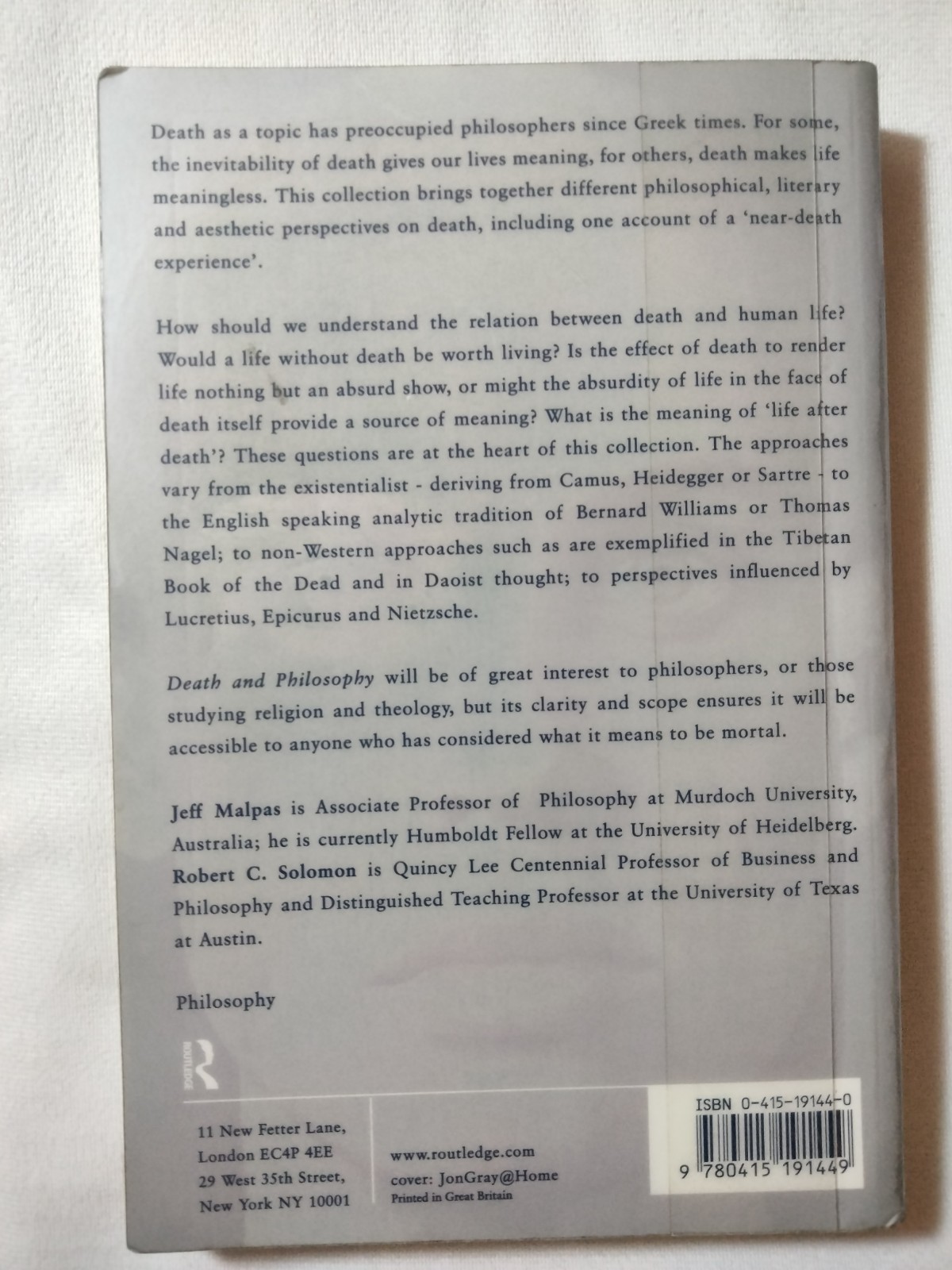 Death and Philosophy [Paperback] Malpas, J.E and Solomon, Robert C.