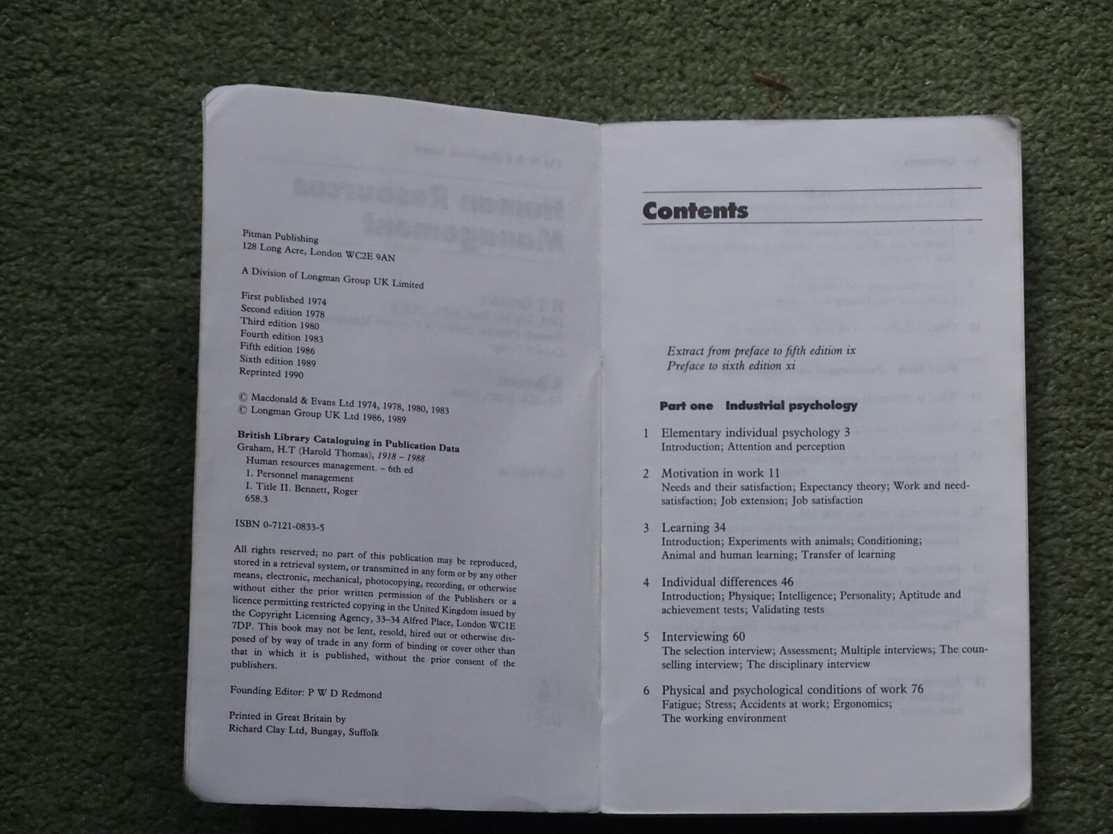 Human Resource Management: H.T. Graham, revised R. Bennett. 1989, reprint 1990.
