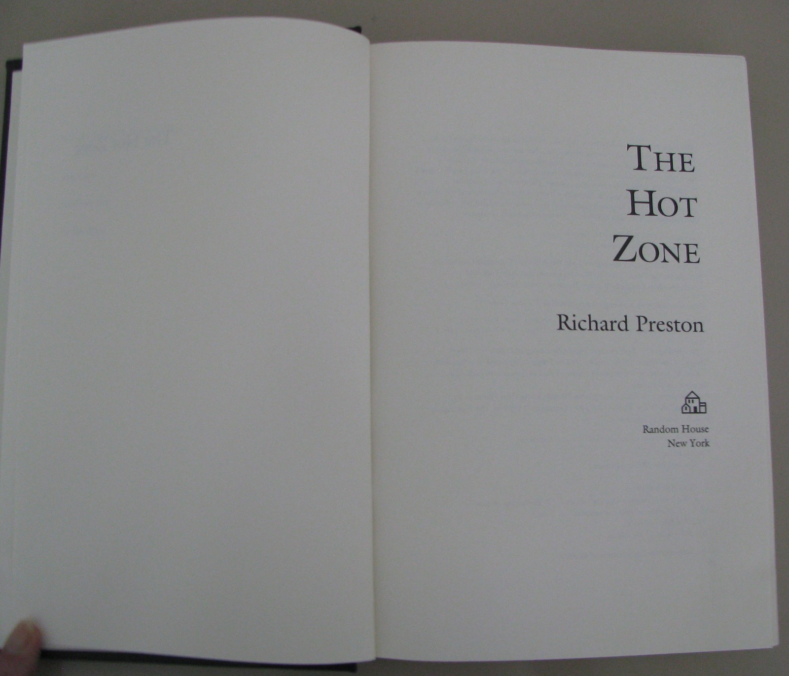 The Hot Zone by Richard Preston, Random House, 1994, HB