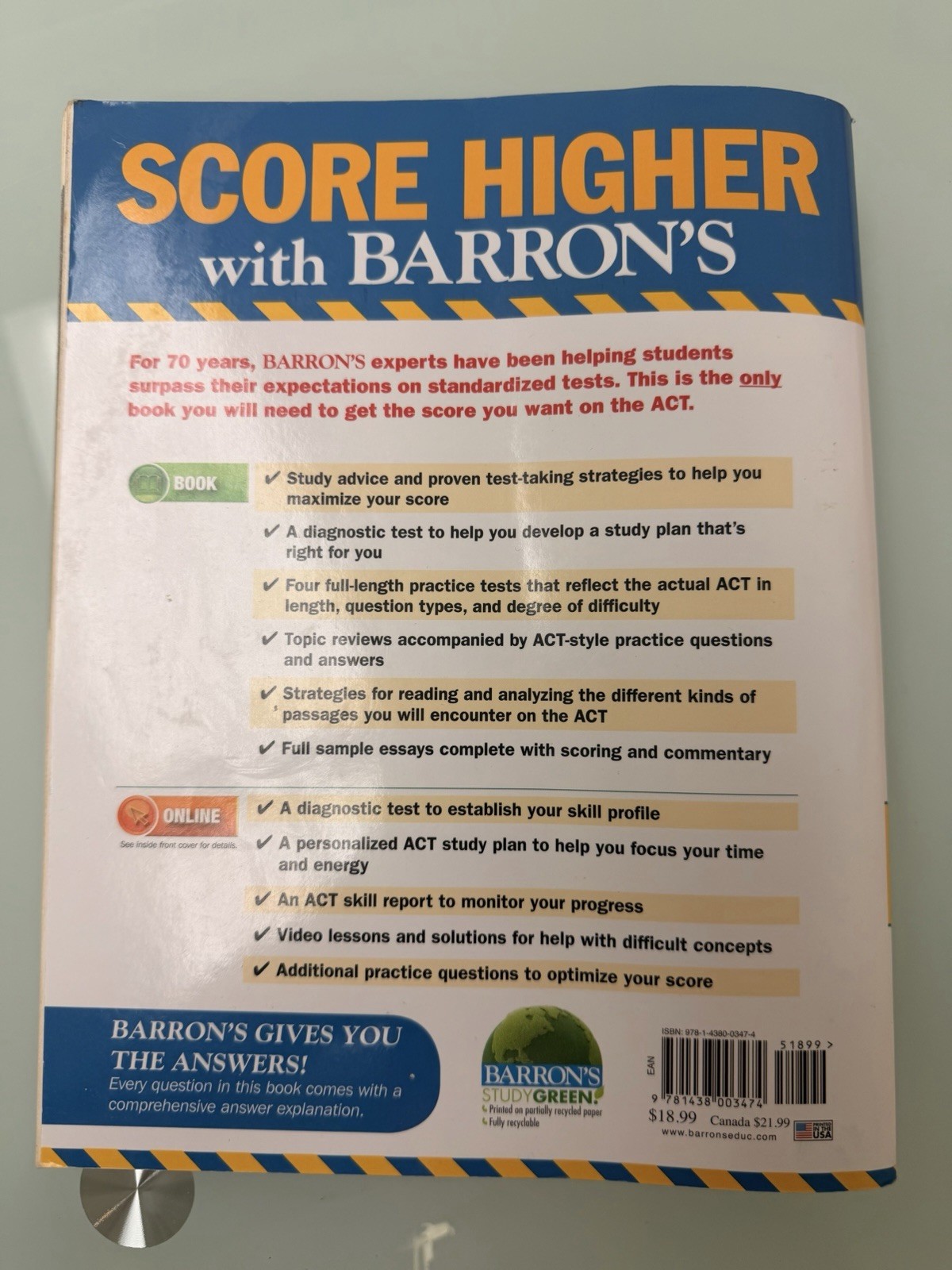 Barron’s ACT 2014 Test Prep Book by Brian W. Stewart – Excellent Used Condition