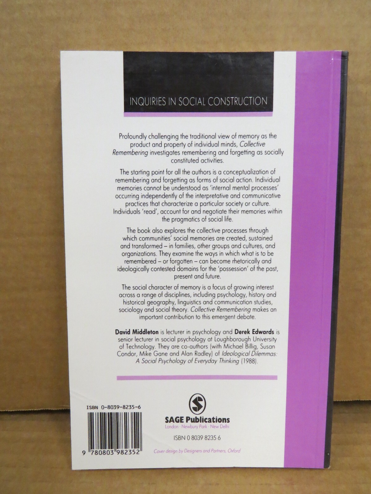 Collective Remembering David Middleton 1990 PB Social Psychology Cultural Memory
