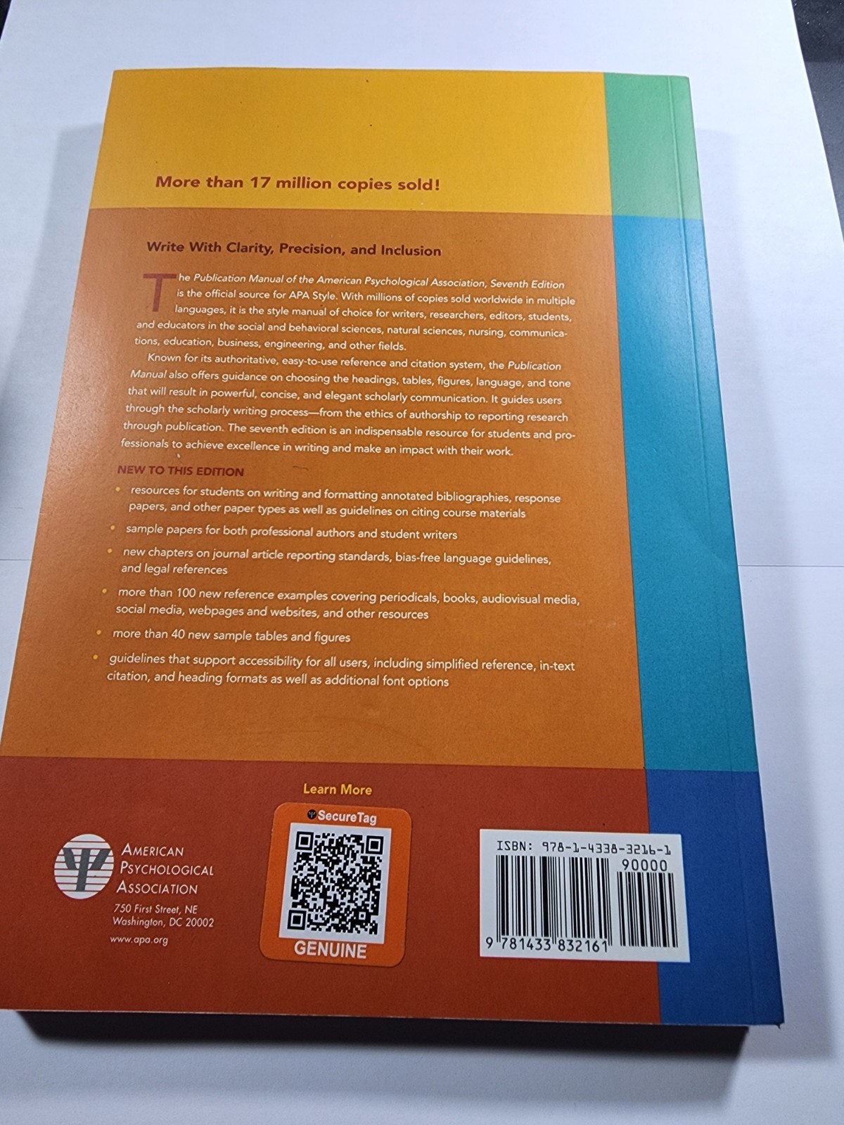 Publication Manual (OFFICIAL) 7th Edition of the American Psychological. VG+ B7