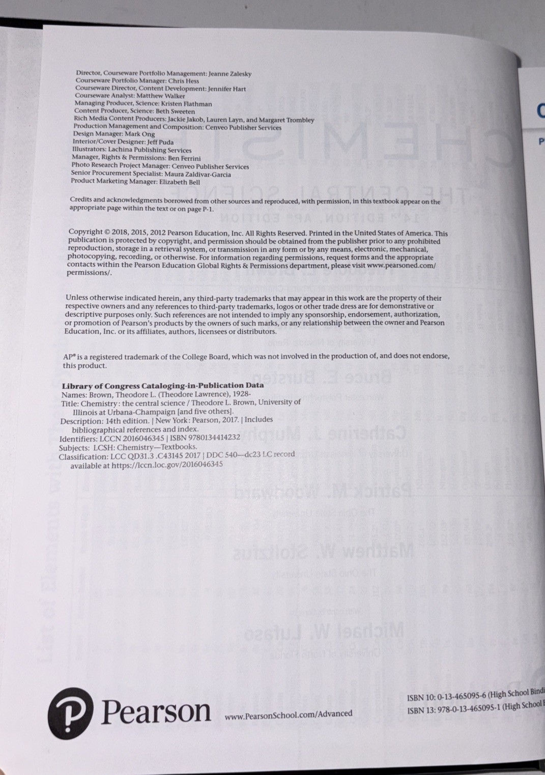 Chemistry The Central Science; 14th Edition, AP Edition