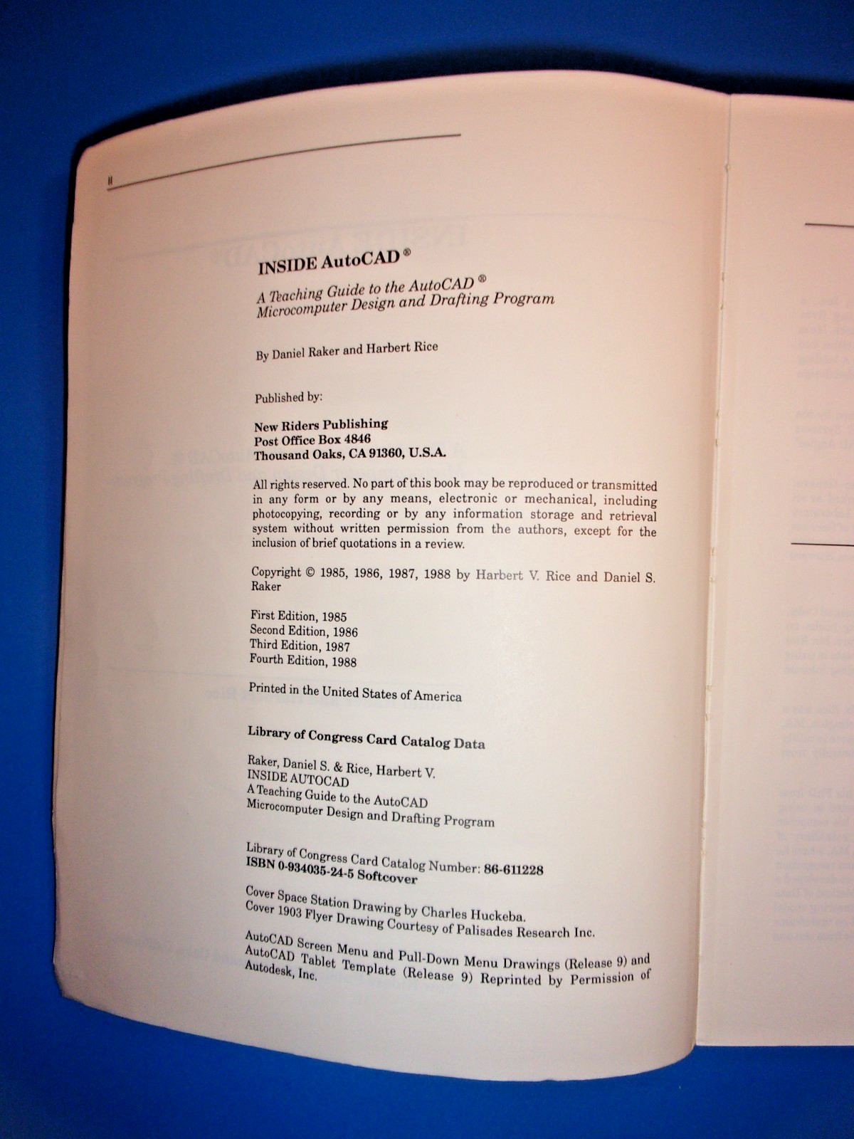 Vintage, Inside AutoCAD, 1988, 4th Edition, by D. Raker and H. Rice