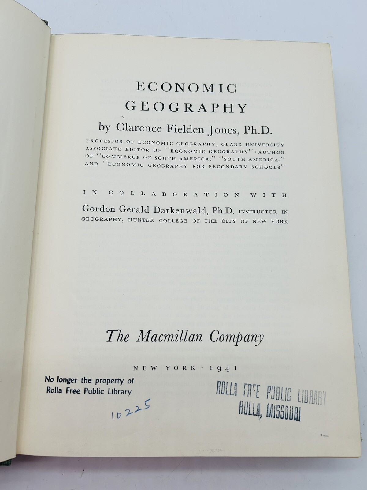 Economic Geography by Clarence Jones 1941 Textbook Macmillan Company