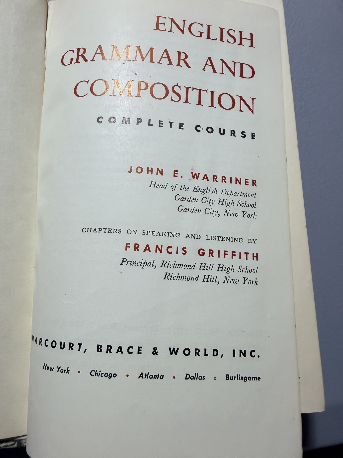 Warriner English Grammar Composition Course John E Warriner 1957 Hardcover