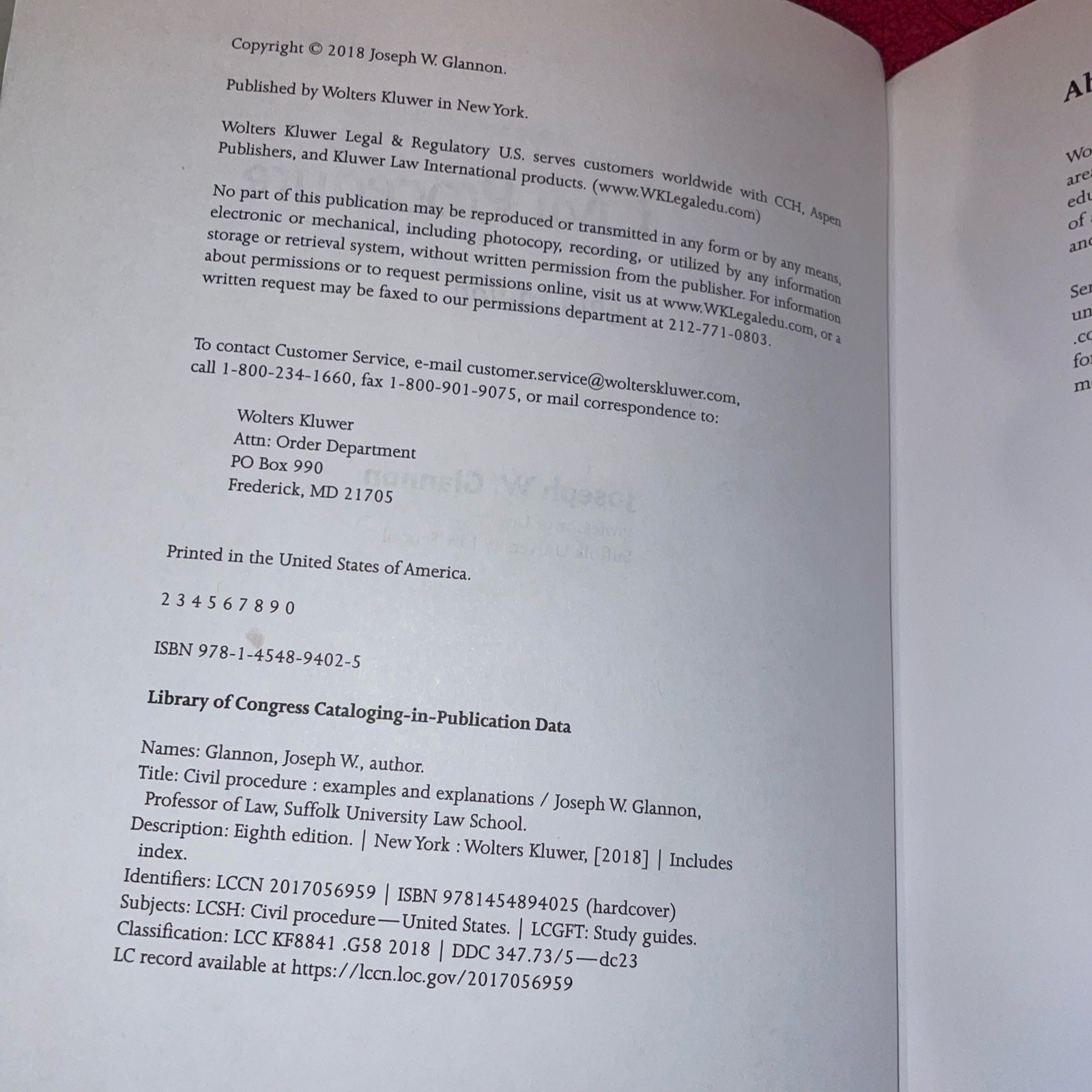 Examples and Explanations for Civil Procedure by Joseph W. Glannon 8th. Edition