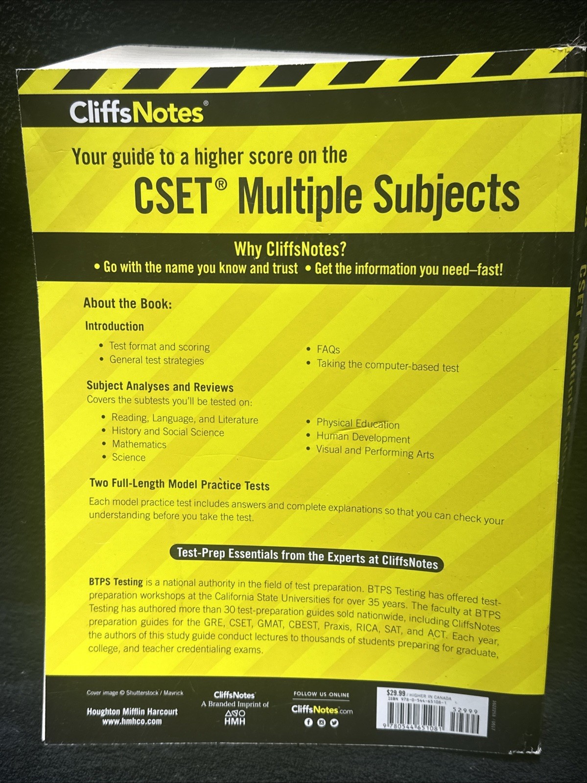 CliffsNotes CSET Multiple Subjects 4th Edition Paperback Btps BTP – ACCEPTABLE