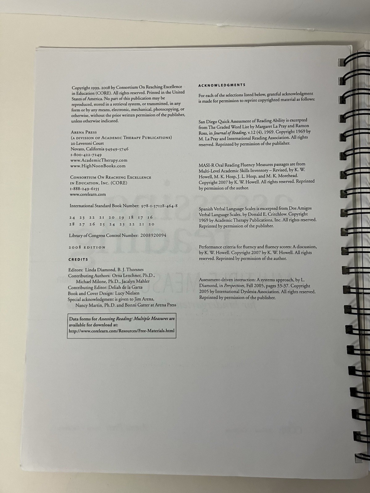 Assessing Reading Multiple Measures 2nd Edition 2007 Spiral Paperback VERY GOOD