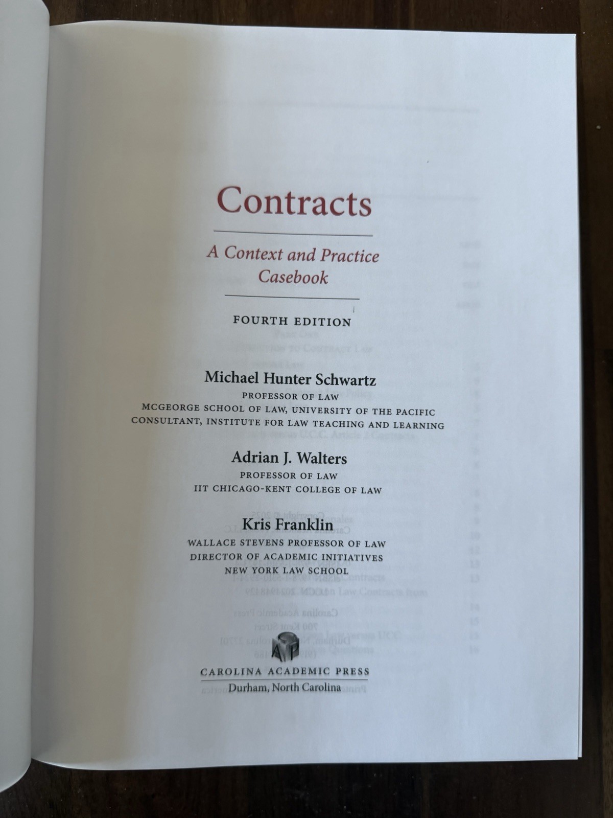 Carolina Academic Press Contracts: A Context and Practice Casebook 4th HC 2025