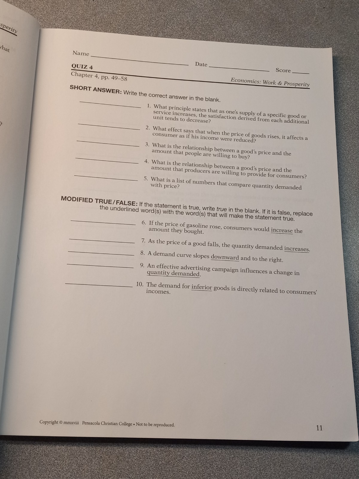 A Beka Book Homeschool 12th Grade Economics Work & Prosperity Curriculum Kit.