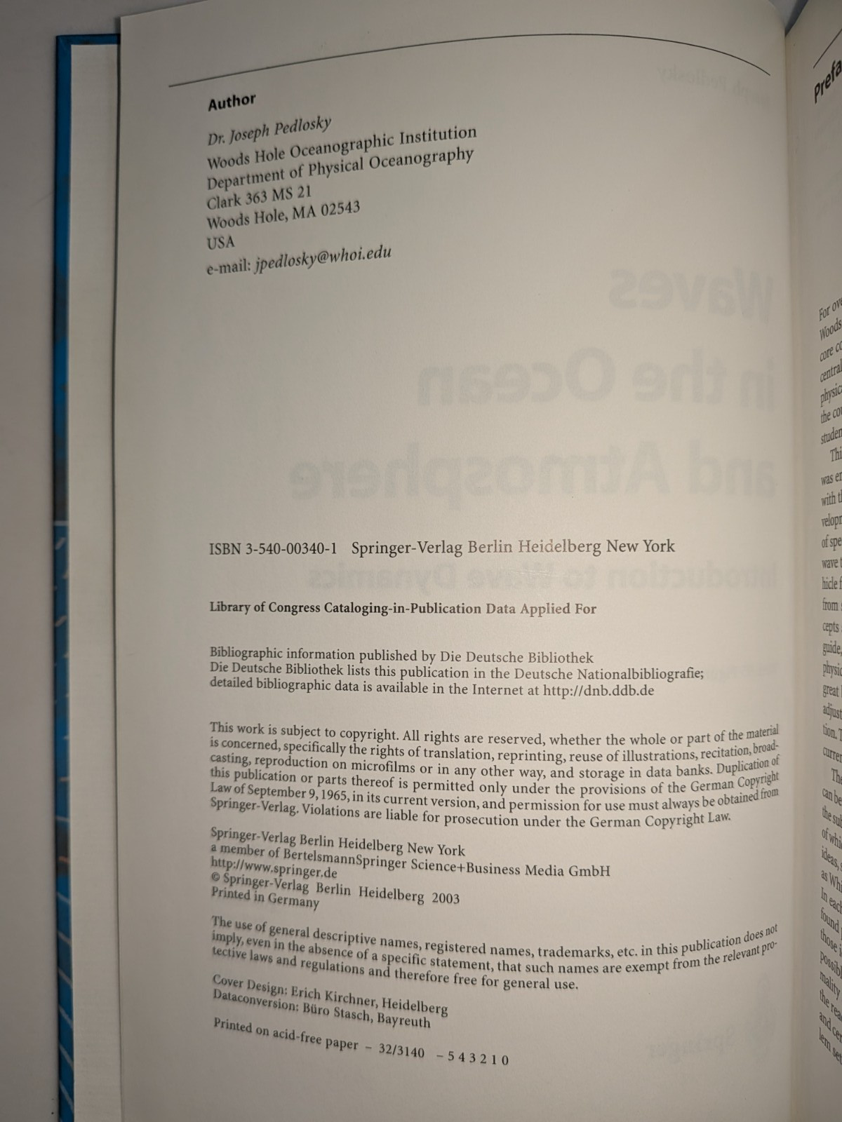 Waves in the Ocean & Atmosphere – Pedlosky | 2003 | Springer, Oceanography Text