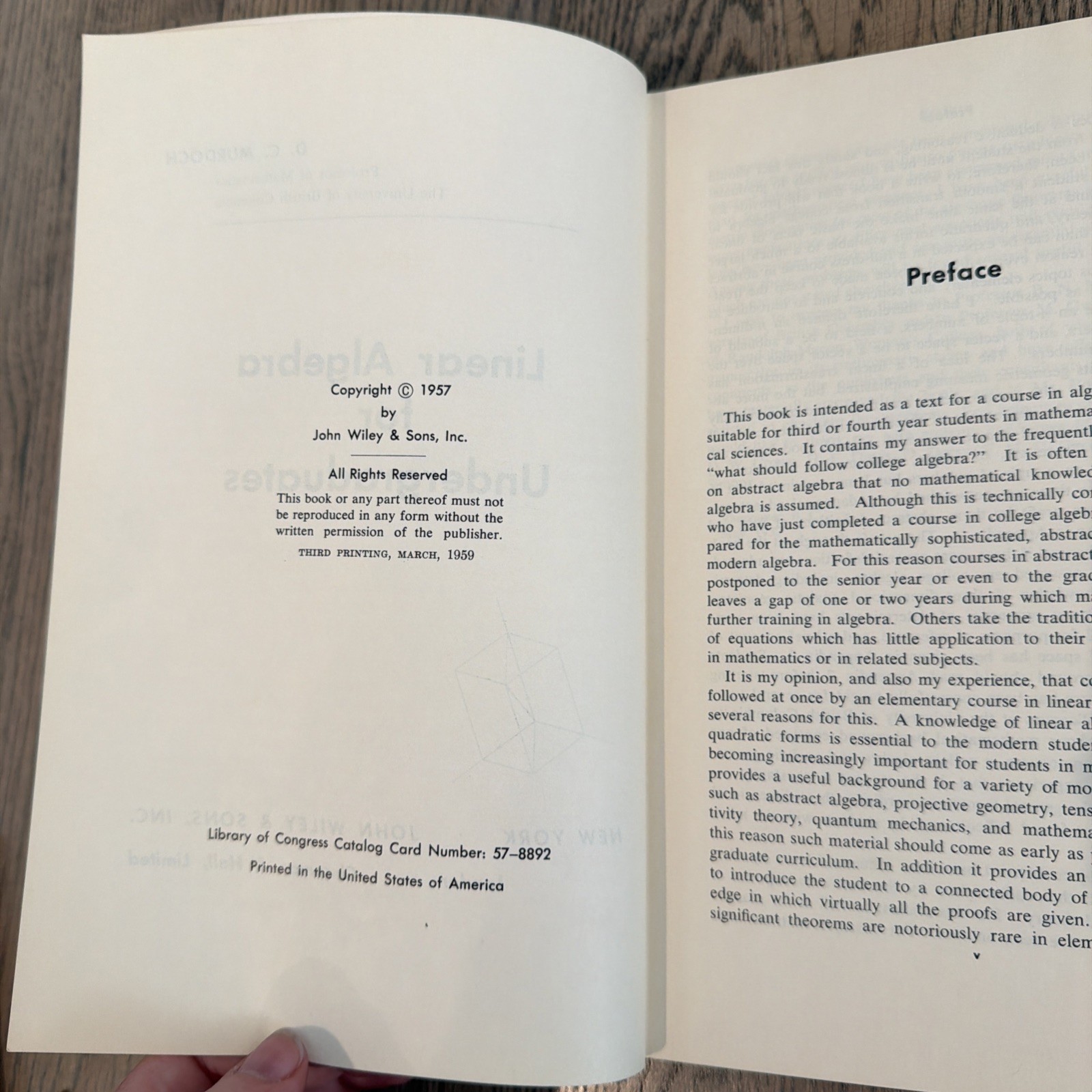 Linear Algebra For Undergraduates 1957 HB Murdoch Vintage Textbook Scarce