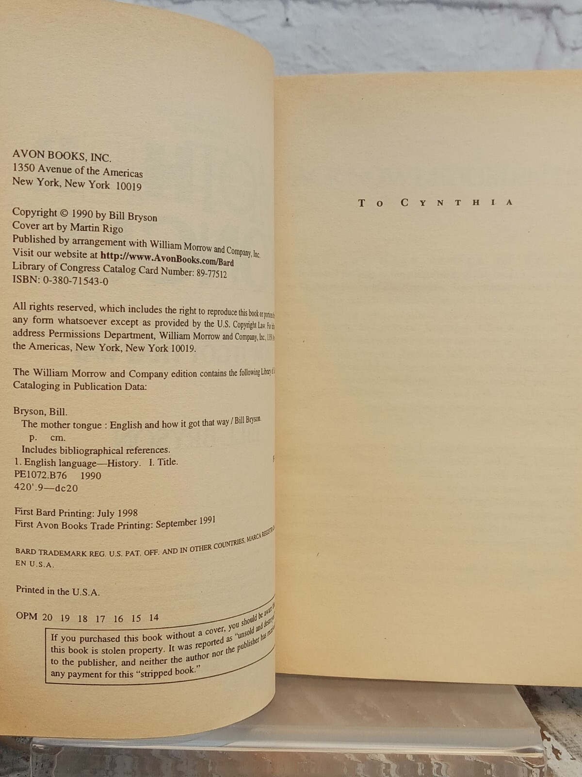 Mother Tongue English and How It Got That Way by Bill Bryson 1991 PB
