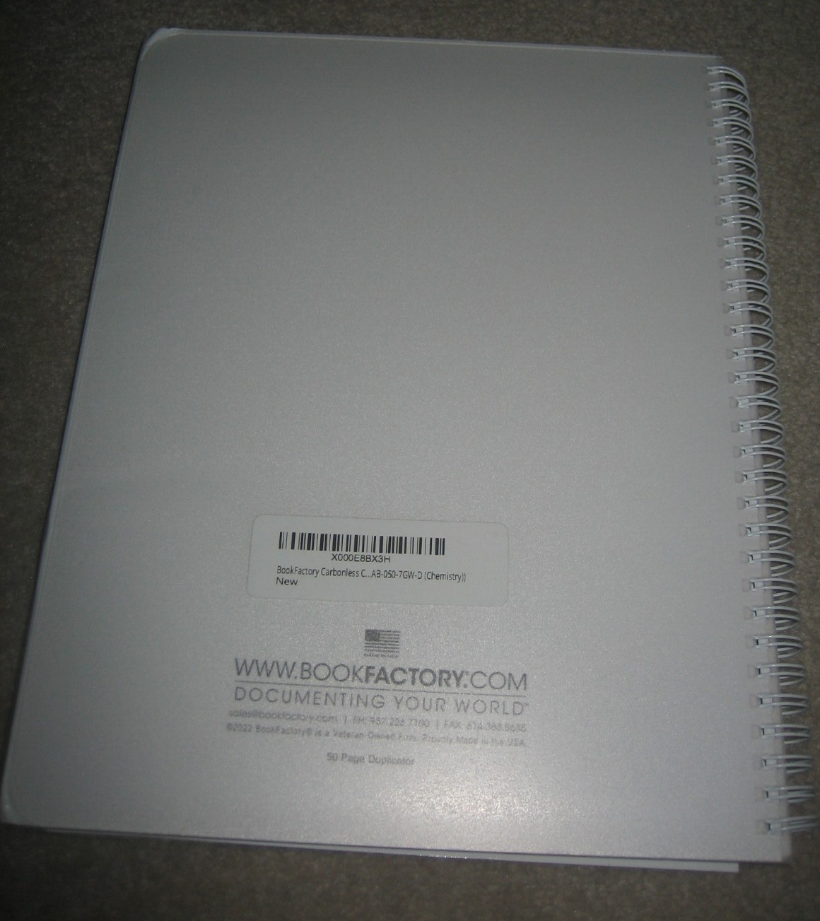 BookFactory Carbonless Chemistry Lab Notebook – 50 Sets of Pages (8.5” X 11”)