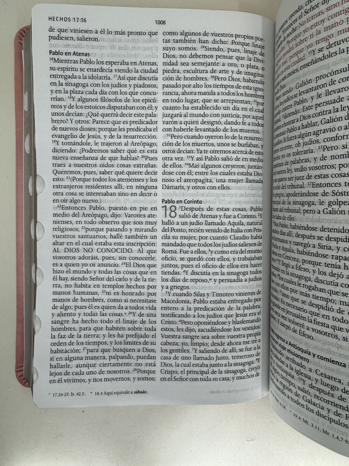Biblia RVR 1960 letra grande tamao manual, ultradfina Piel rosada con ndice