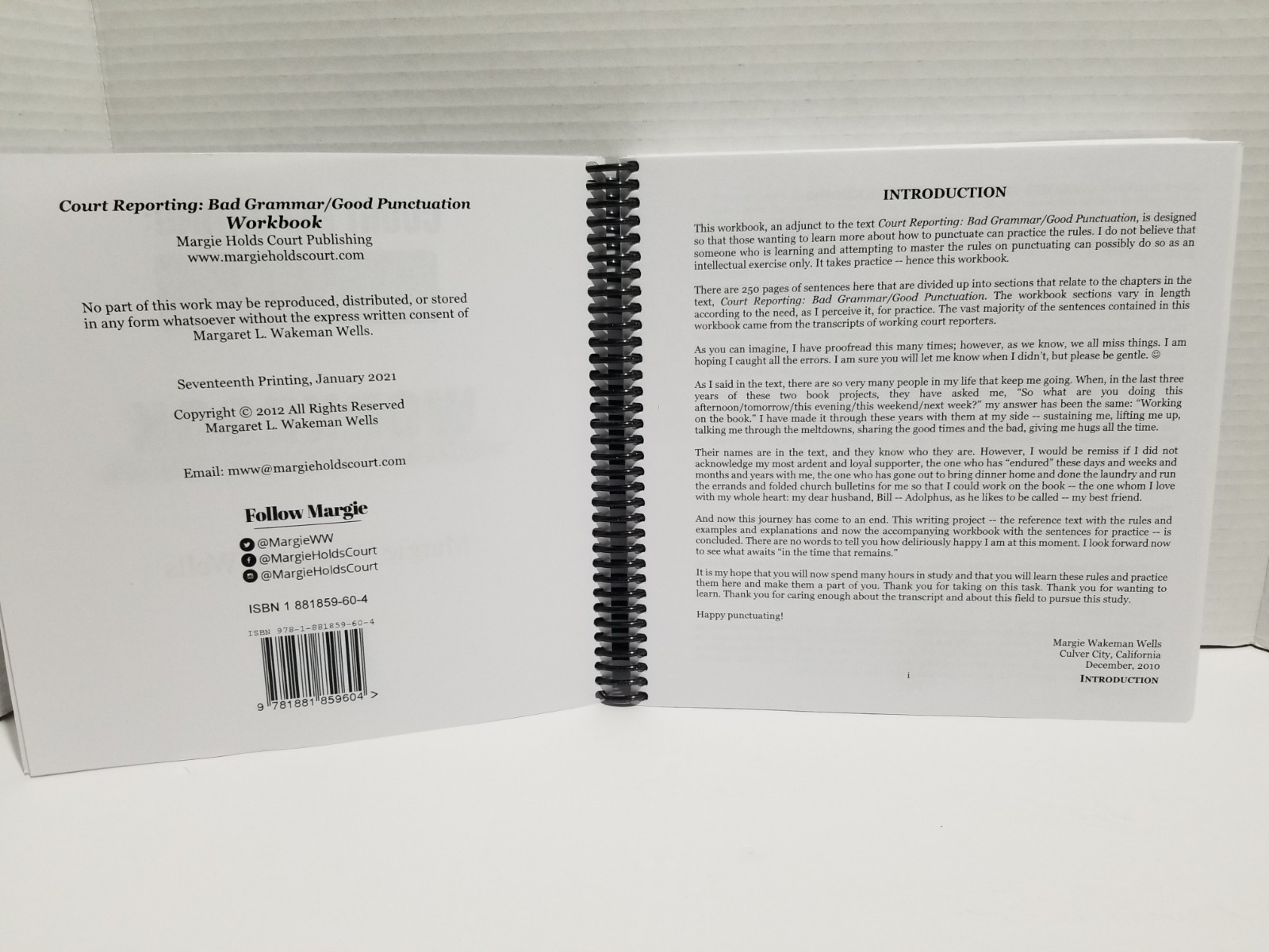 Wakeman Wells COURT REPORTING BAD GRAMMAR/GOOD PUNCTUATION WORKBOOK spiral PB