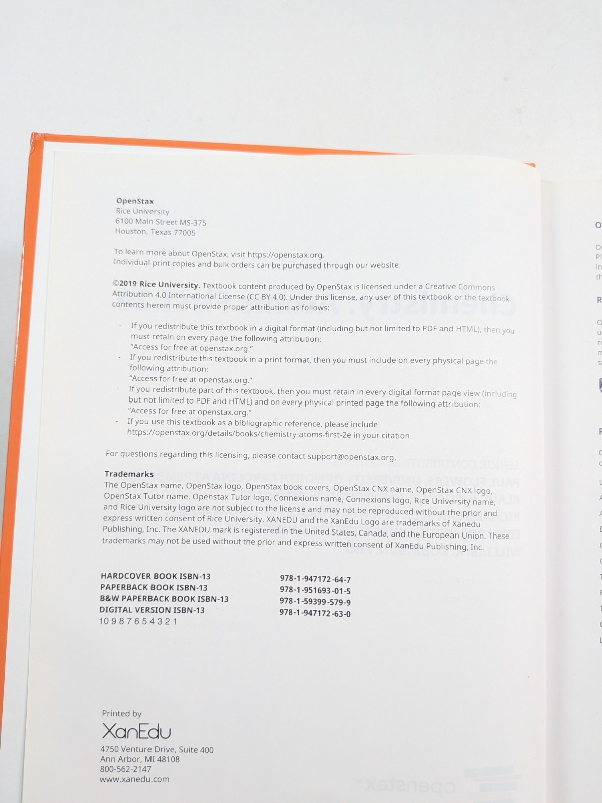 OpenStax UCONN Chemistry Atoms First 2nd Edition Hardcover 2019 Color Version