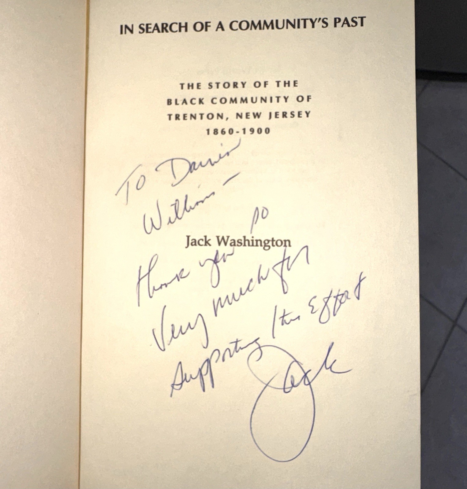 In Search of a Community’s Past: The Black Community In Trenton NJ, 1860 Signed