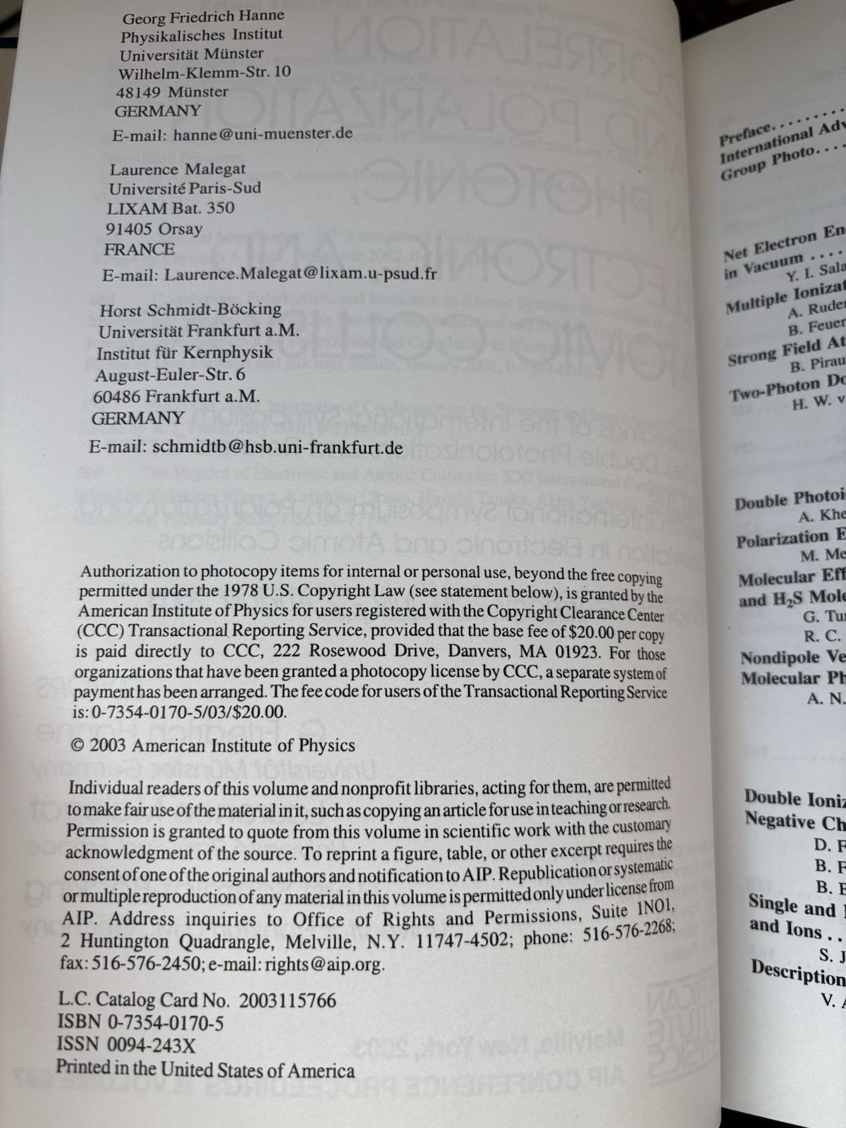 Correlation & Polarization in Photonic Electronic Atomic Collisions AIP 697 2003