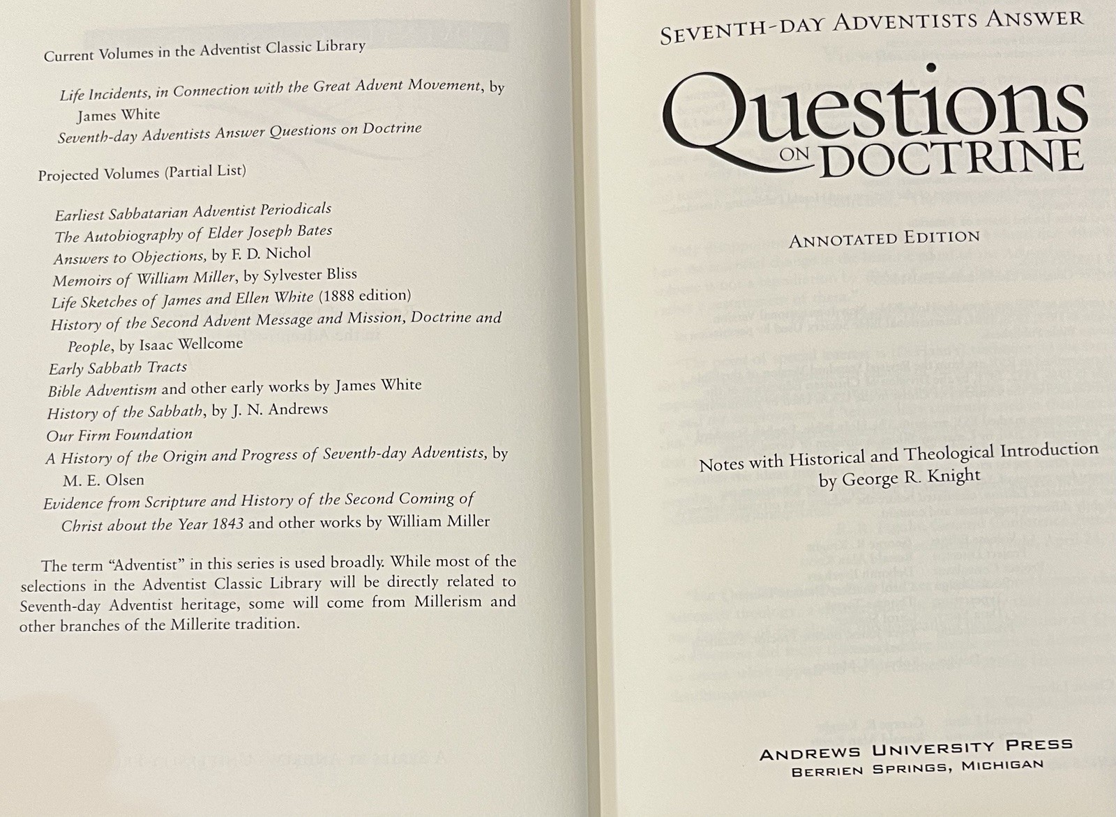 Adventist Classic Library: Questions on Doctrine Annotated Rare Nice binding