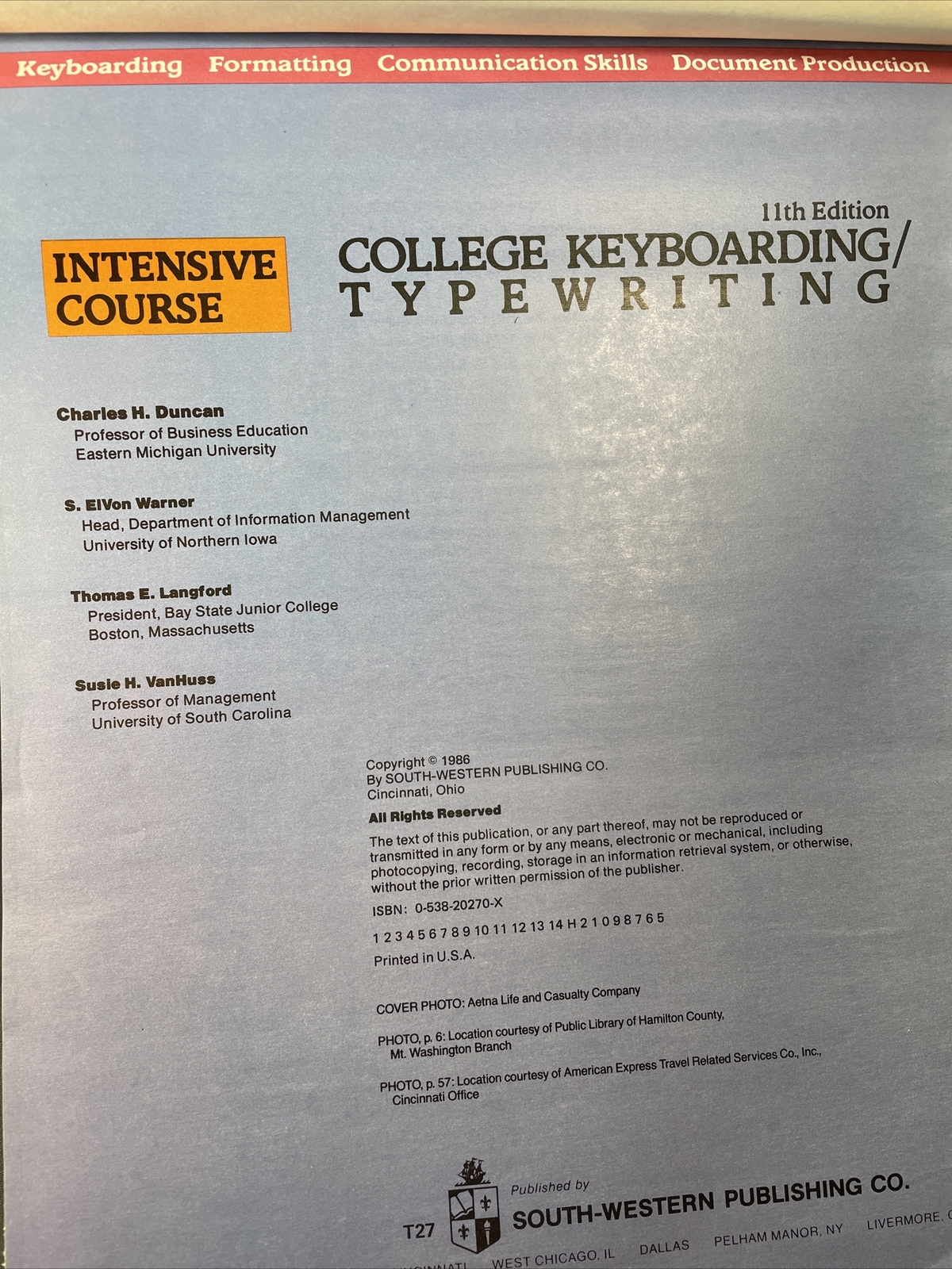 COLLEGE TYPING 1986 Book Intensive Course Flip Hardcover Vintage Book