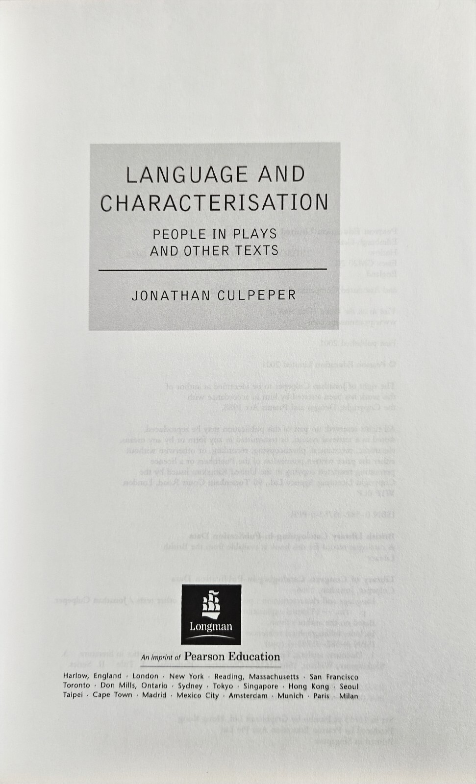 Language and Characterisation : People in Plays and Other Texts, Culpepper TPB