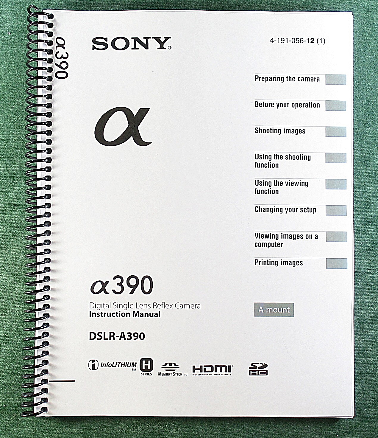 Sony DSLR-A390 Instruction Manual: 170 Pages & Protective Covers!