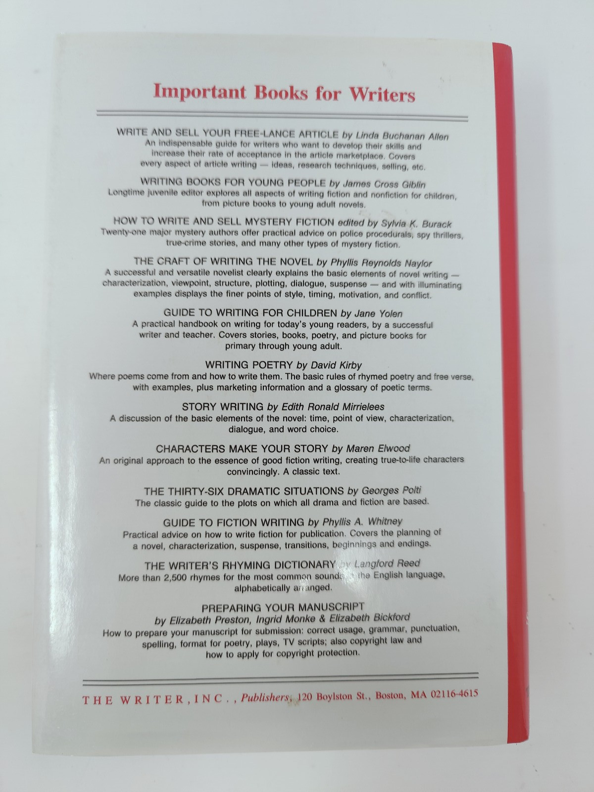 The Writers Handbook by Sylvia K. Burack – 1992 Hardcover