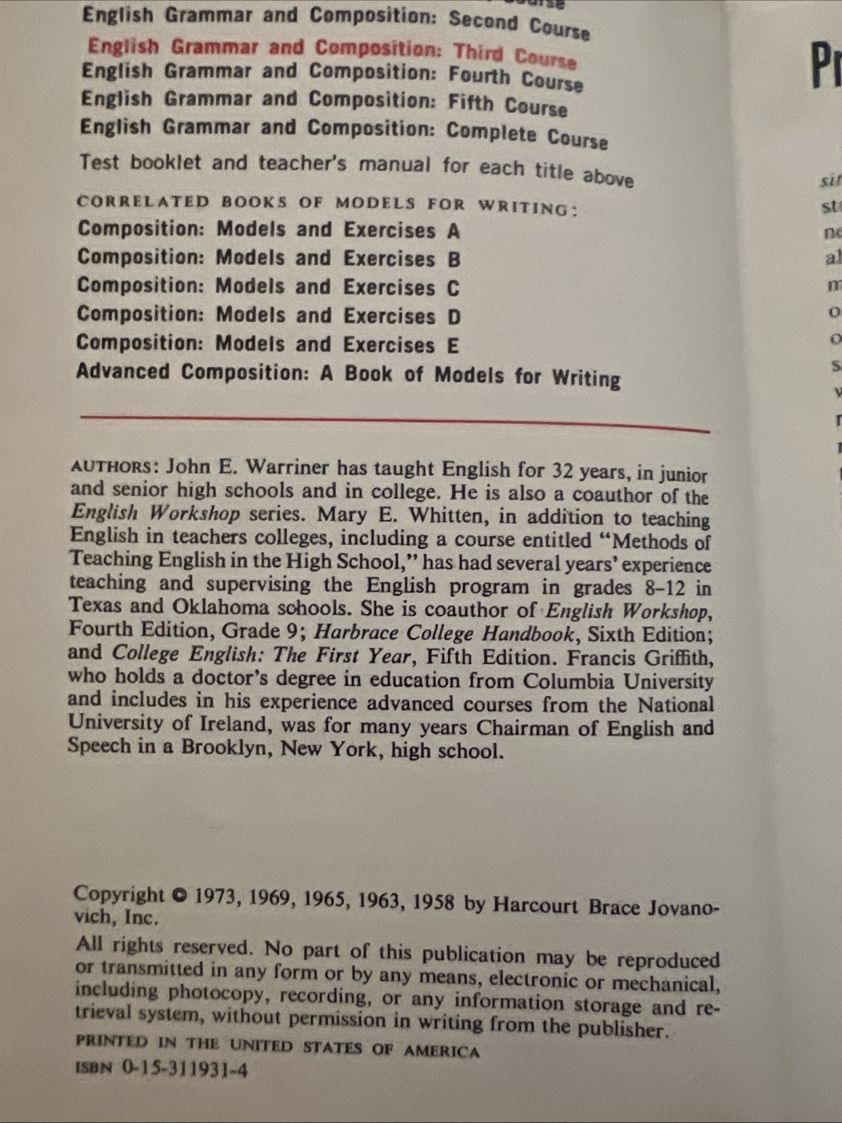 English Grammar and Composition by John E. Warriner (1986, Hardcover)